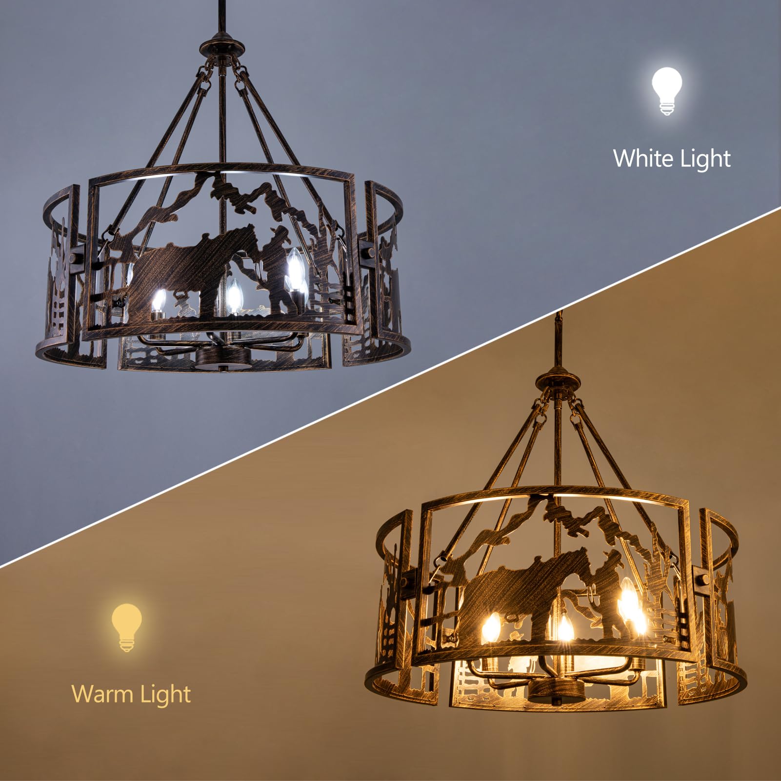 TOCHIC 6-Light Farmhouse Chandelier - Rustic Bronze Metal Drum Pendant Light for Dining Room, Living Room, Bedroom & Entryway - Western Cowboy Style Ceiling Fixture (26.37