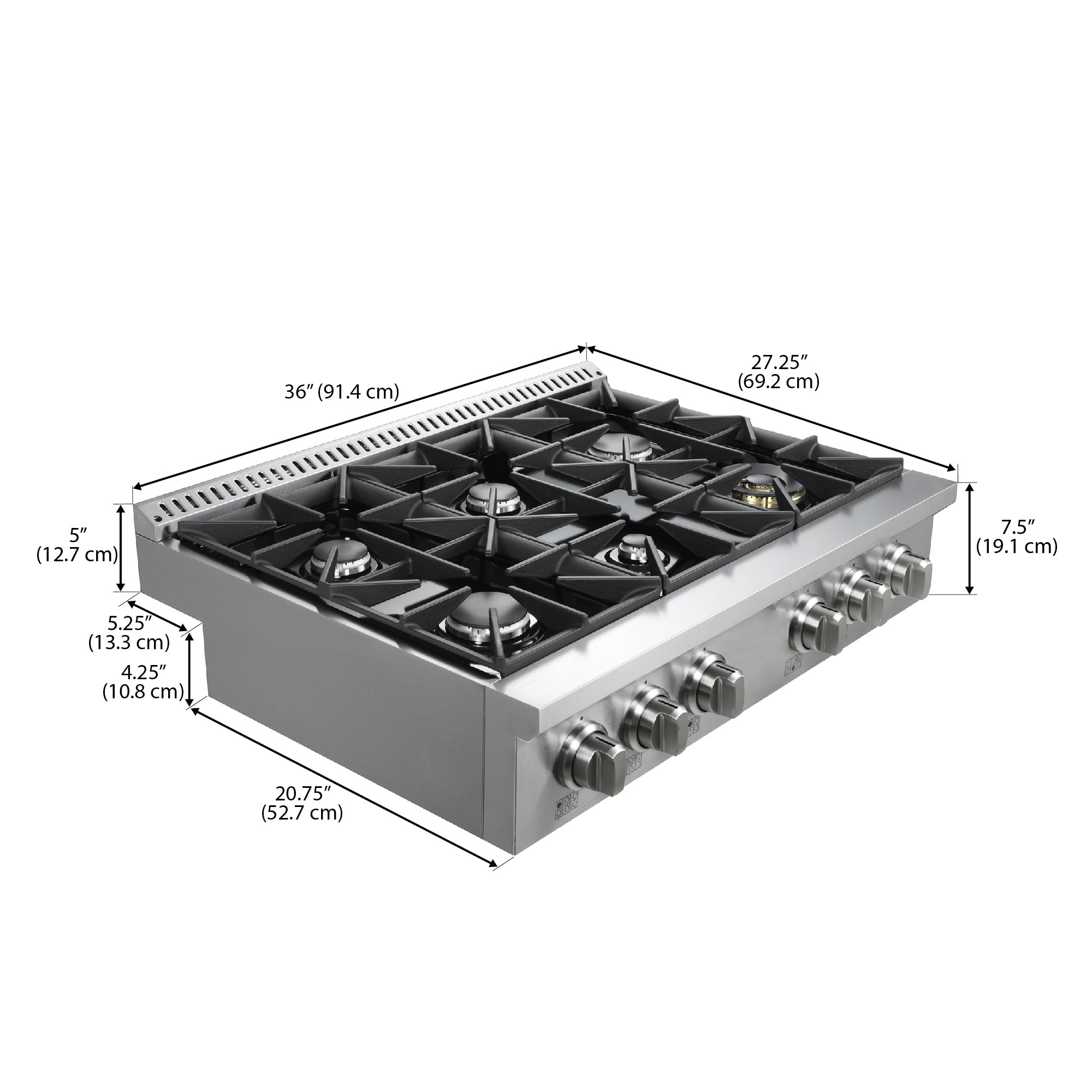 Ancona 36-Inch Commercial Style Stainless Steel Slide-In Gas Cooktop - Professional Grade for Home Kitchens & Restaurant Use