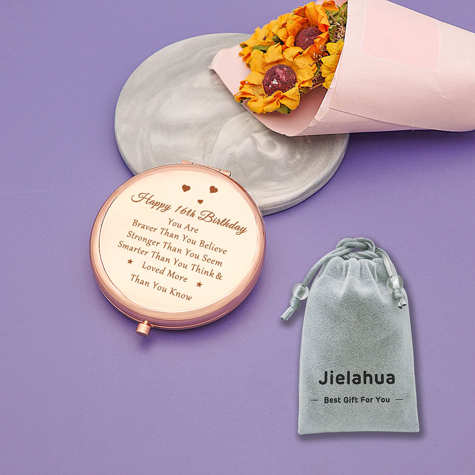 16th Birthday Gifts for Girls - Elegant Travel Makeup Mirror Compact for Teen Girls | Perfect Sweet 16 Gift for Daughter, Granddaughter, Niece or Best Friend | Great for Travel, Prom, Dorm Room & Everyday Use