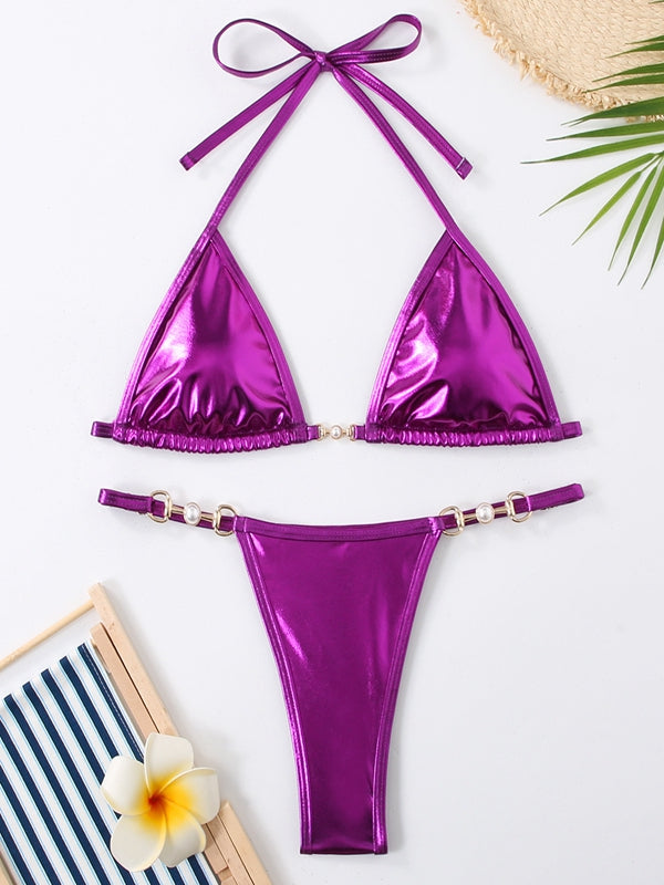 ZASUWA Women's Sexy High Gloss PU Bikini Set - Swimwear for Beach, Pool Party & Summer Vacation