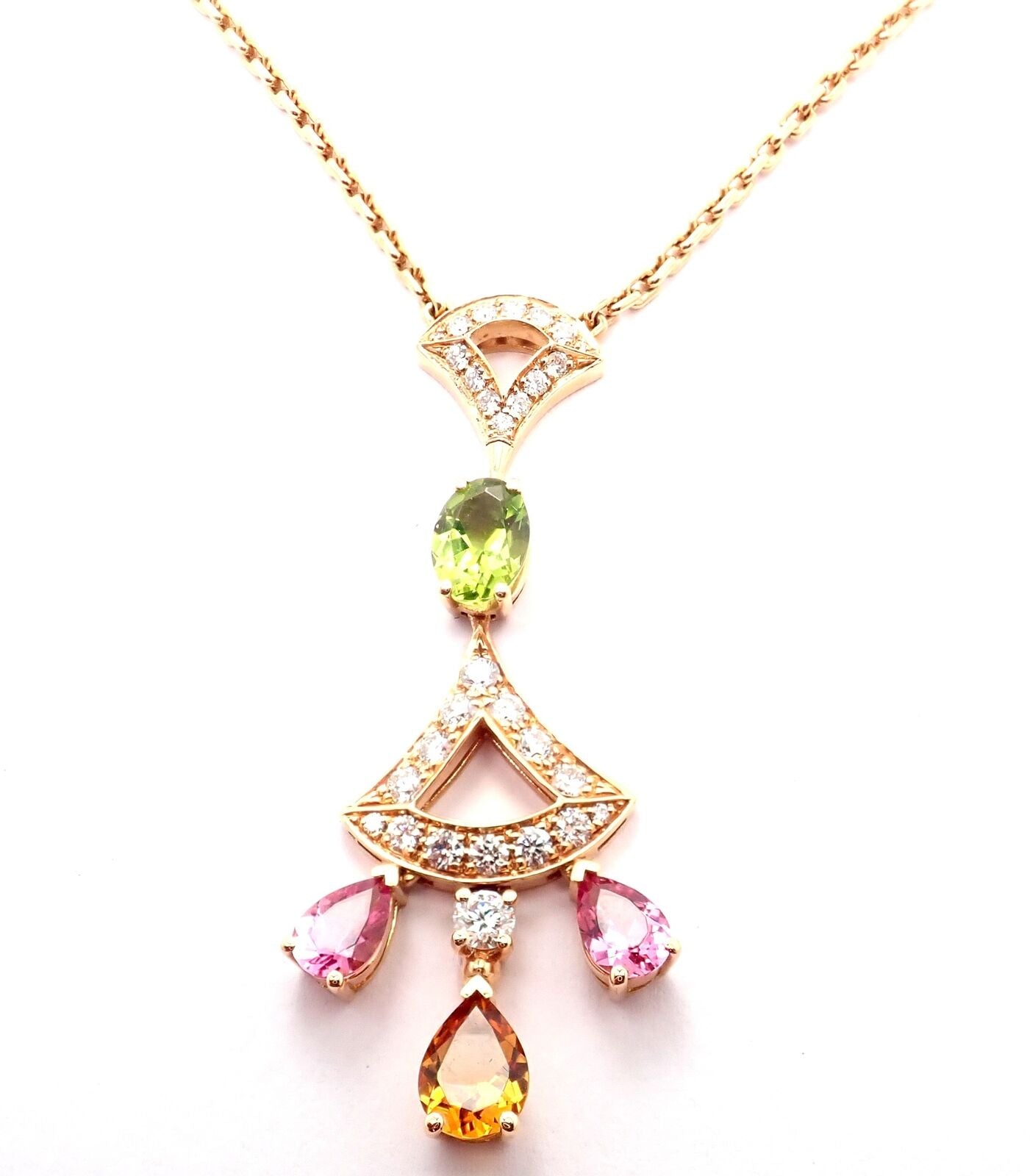 Authentic Bvlgari Diva Dream 18K Rose Gold Diamond & Peridot Necklace with Certification - Elegant Jewelry for Weddings, Parties & Special Occasions