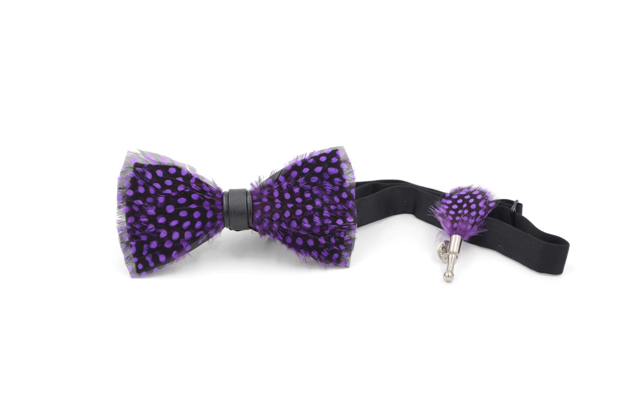 Handmade Elegant Purple & Black Feather Bow Tie & Lapel Pin Set for Groomsmen - Perfect for Weddings, Prom, Formal Events & Special Occasions