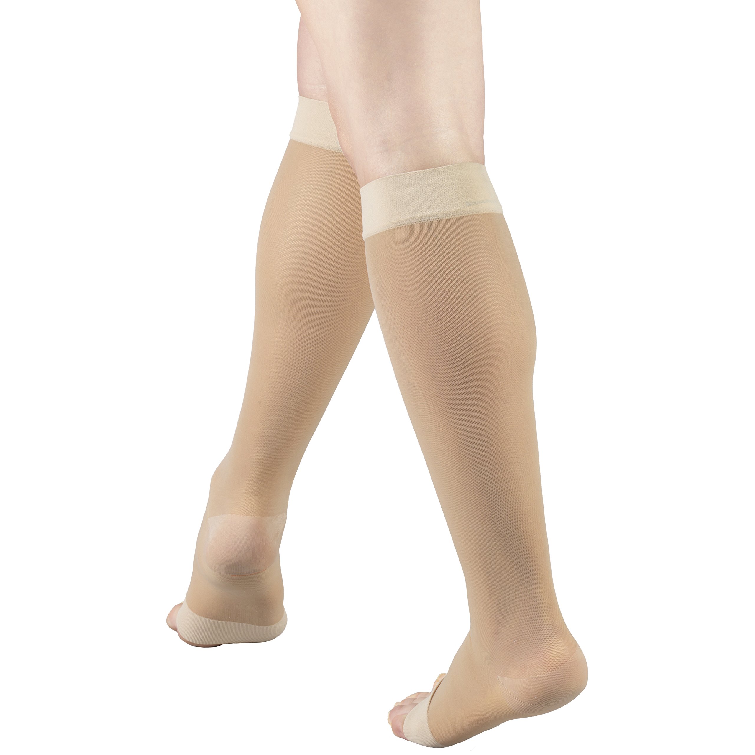 Truform 15-20 mmHg Open Toe Compression Stockings Knee High - Nude Medium (2 Pairs) for Women - Ideal for Varicose Veins, Swelling & Post-Surgery Recovery