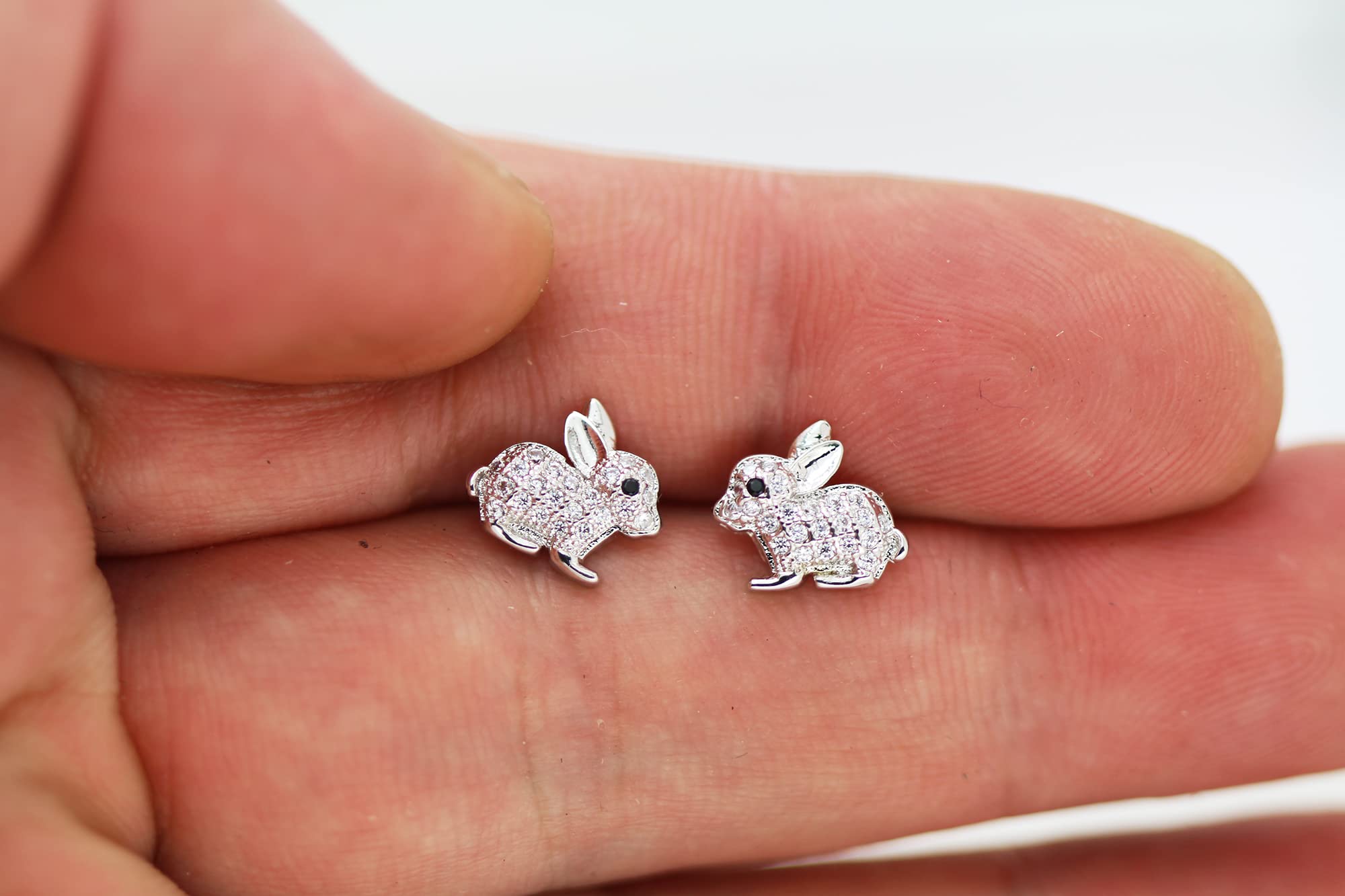 925 Sterling Silver Bunny Rabbit Stud Earrings for Women & Girls - Cute Cubic Zirconia Shiny Ear Jewelry - Perfect for Easter Gifts, Birthday Presents & Everyday Wear (F1836)