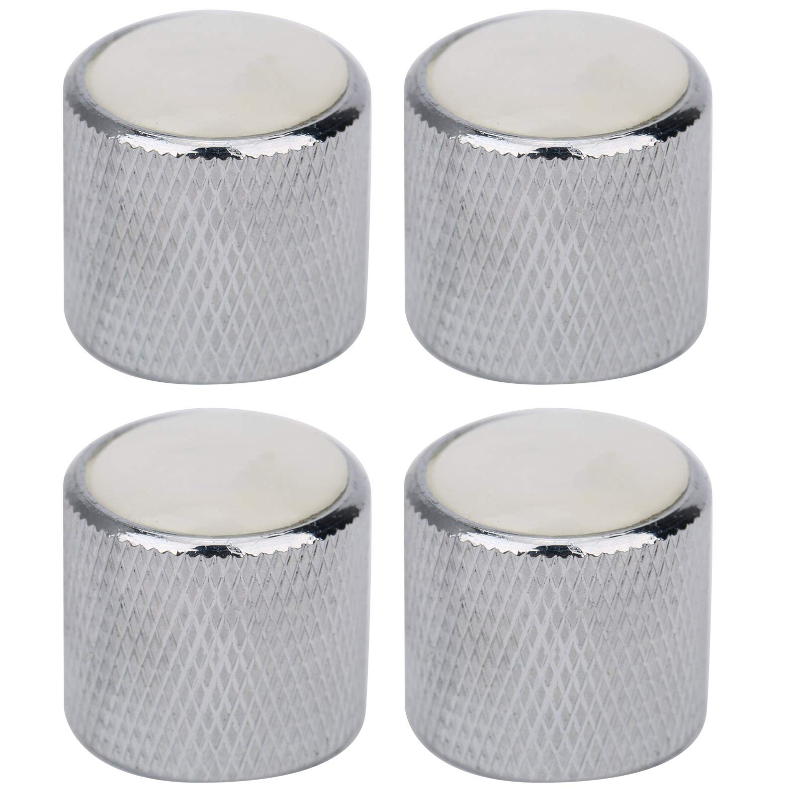 4-Pack Electric Bass Knobs - Dome Metal Volume Control Knobs for 6mm Shaft Bass Guitar (White Shell Silver) - Perfect for Guitar Upgrades & DIY Repairs