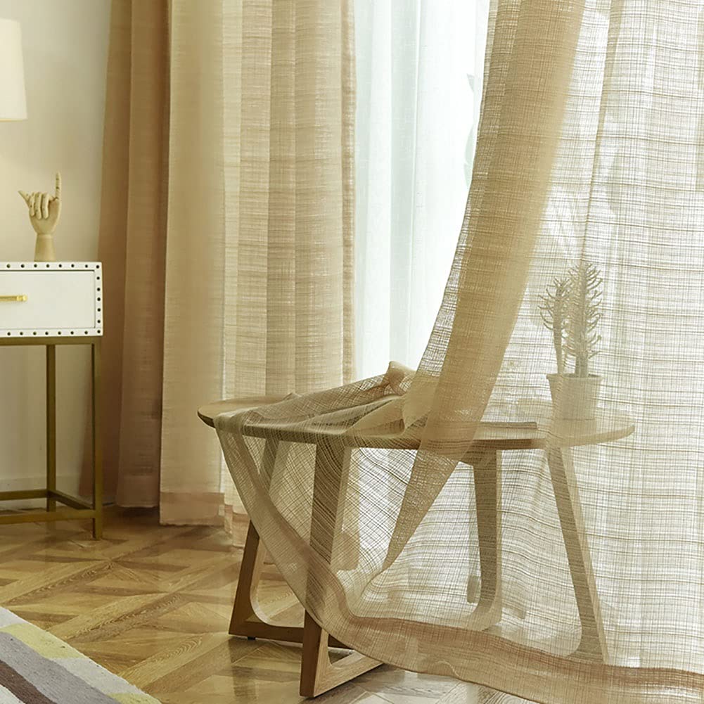 Linen Semi-Sheer Curtains - Solid Color Tulle Drapes for Light Filtering Window Treatments | Farmhouse Bedroom Decor (B-Grommets, 197x106 inches) - Perfect for Living Rooms, Bedrooms & Sunrooms