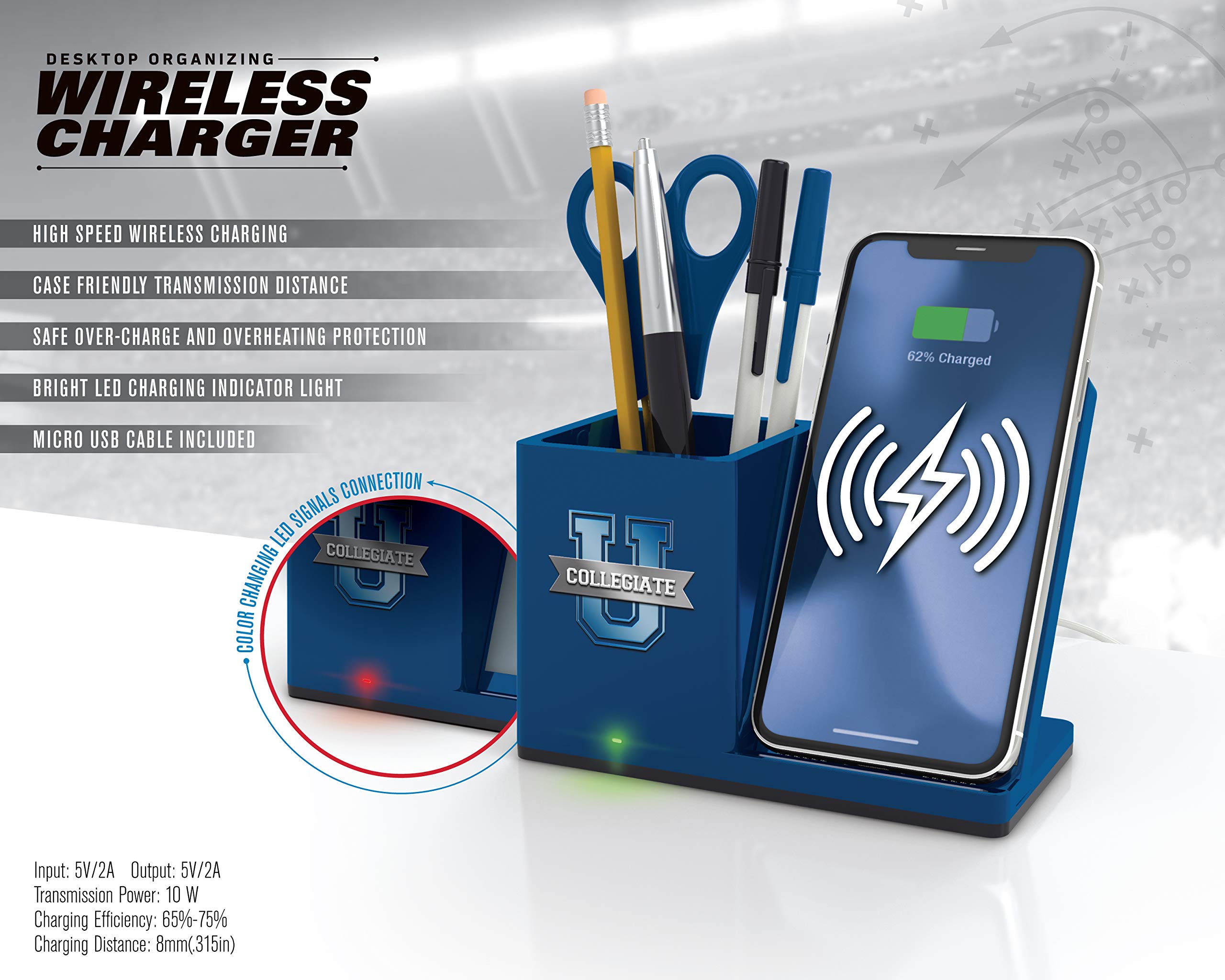 SOAR NCAA Unisex Wireless Charging Stand & Desktop Organizer - Fast Qi Charger for iPhone, Samsung, AirPods - Perfect for Office, Home & Dorm Room Organization