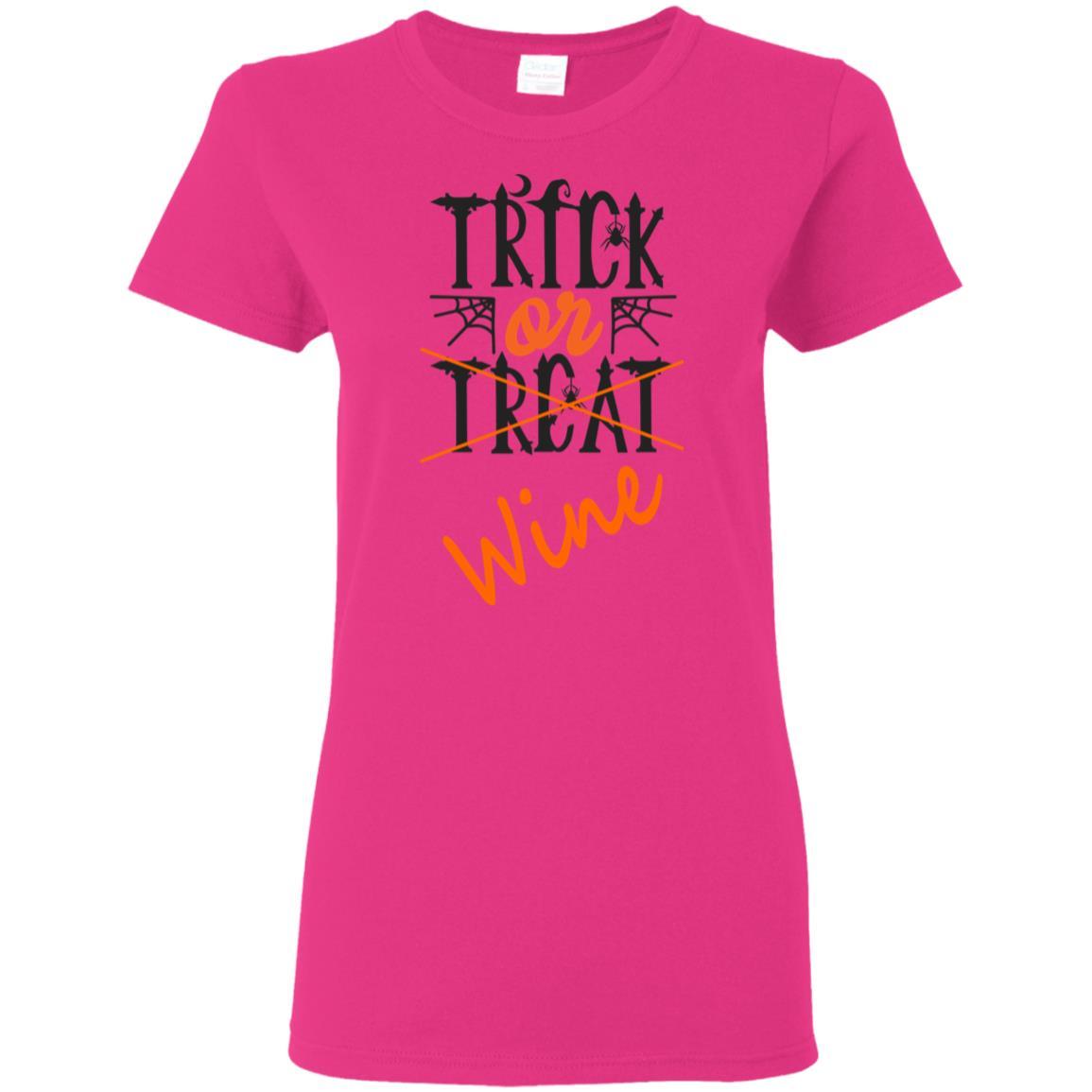 Trick Or Wine Halloween T-Shirt for Women - 5.3 oz Soft Cotton Funny Wine Lover Shirt - Perfect for Halloween Parties & Wine Tasting Events
