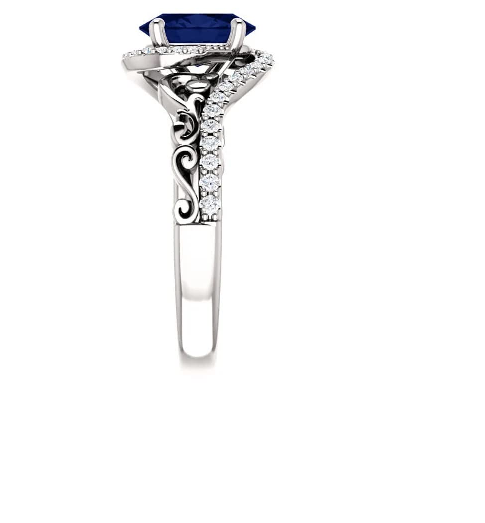 2.8 Carat Oval Cut Blue Diamond Filigree Swirl Engagement Ring for Women - 925 Sterling Silver with White, Rose or Yellow Gold Finish (Rose Gold, Size 10) | Perfect for Proposals, Anniversaries & Special Occasions