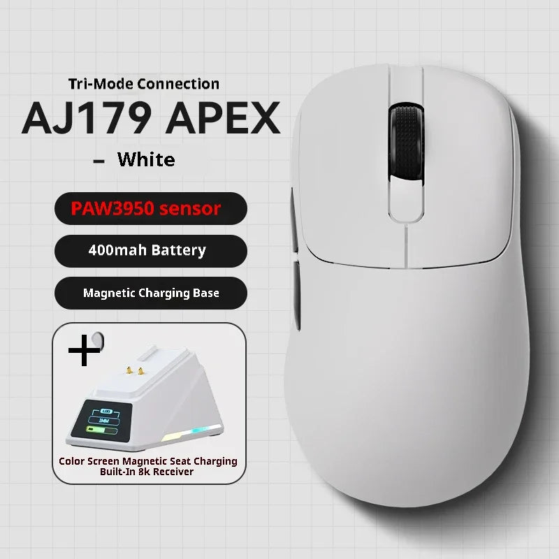 Ajazz AJ179 APEX 8K Wireless Gaming Mouse with Charging Dock - Ultra-Lightweight Ergonomic Design, RGB Lighting for PC & Laptop Gamers - Perfect for FPS, MOBA & Esports Gaming