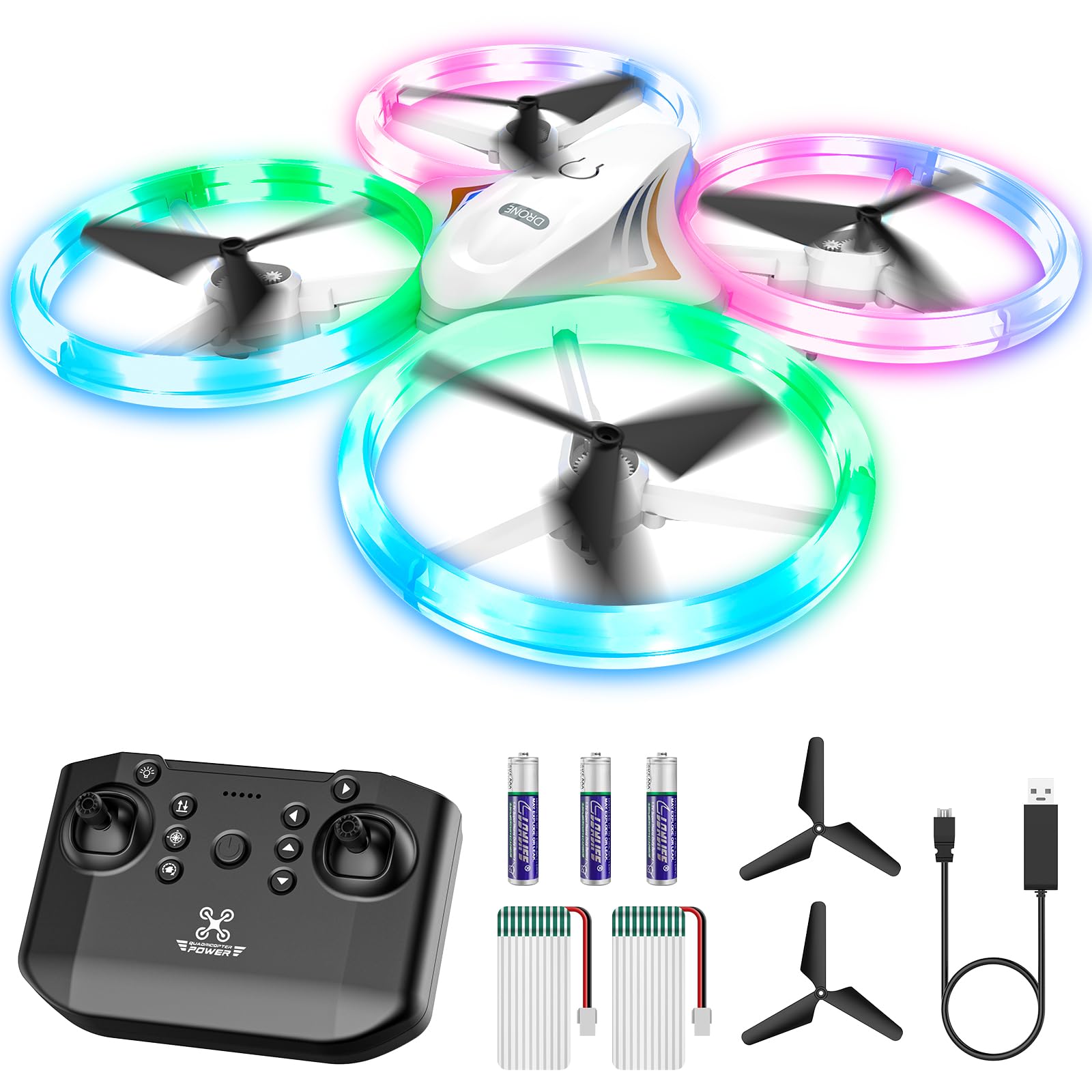 **Best RC Drone for Kids - Mini Remote Control Quadcopter with LED Lights, 3D Flips & 2 Rechargeable Batteries - Indoor/Outdoor Flying Toy Gift for Boys & Girls - Perfect for Birthday, Christmas & STEM Learning**