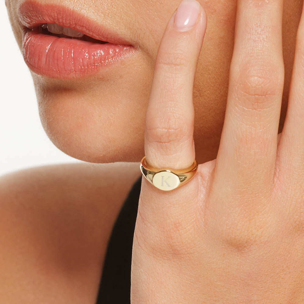 Personalized Gold Engravable Circle Signet Pinky Ring - Perfect for Engraving Initials, Names & Dates - Ideal for Gifts, Weddings & Special Occasions