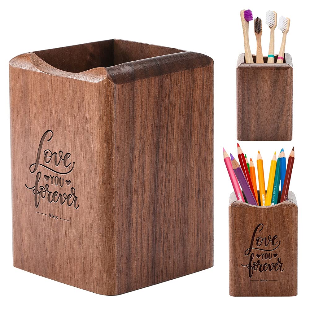 Custom Wooden Pen Holder with Personalized Name - Unique Desk Organizer for Office, School & Classroom - Perfect Gift for Teachers, Students & Colleagues | Also Great as Makeup Brush Holder for Vanity & Beauty Station