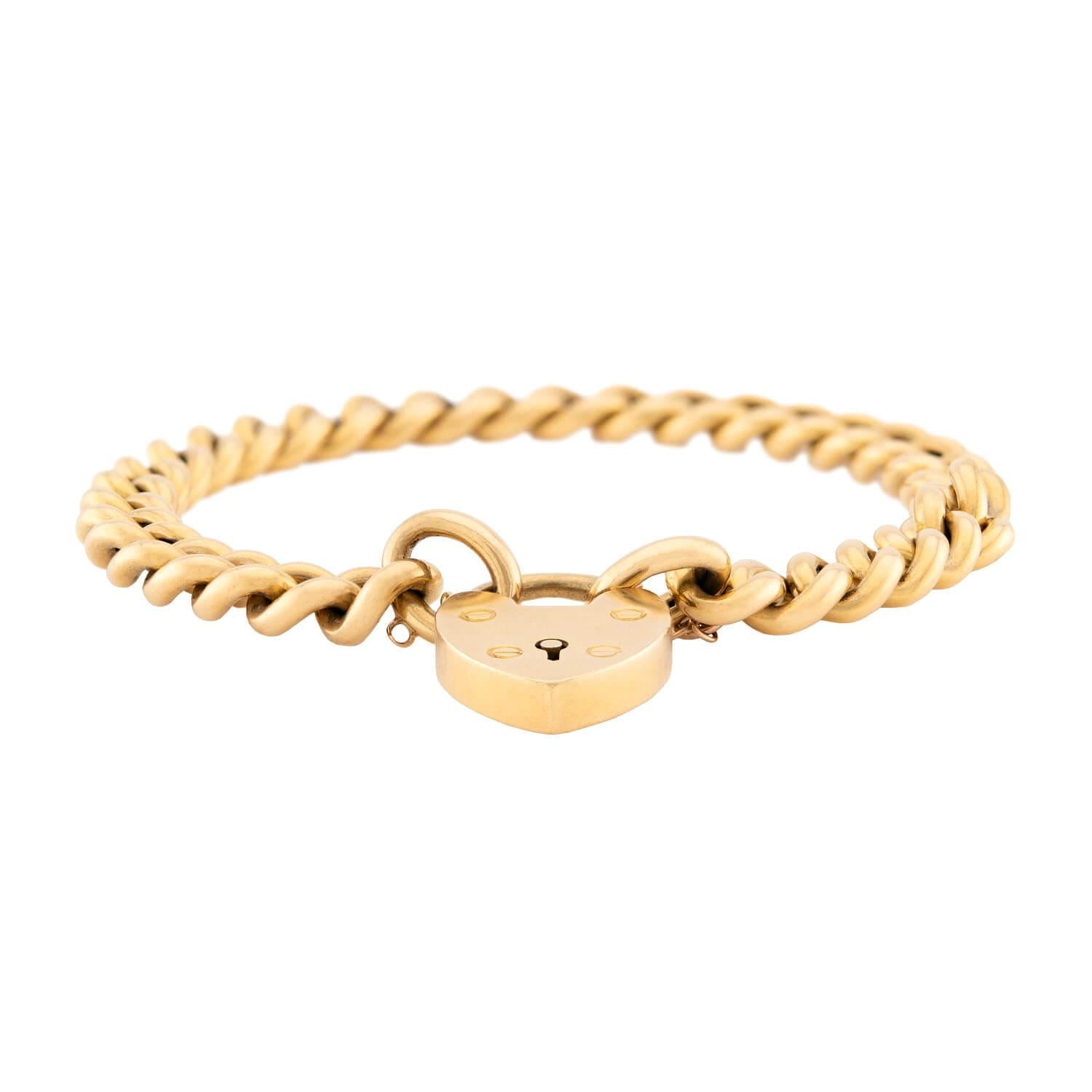 18K Gold Victorian Style Cuban Link Heart Padlock Bracelet for Women - Elegant Jewelry Gift for Valentine's Day, Anniversary & Special Occasions