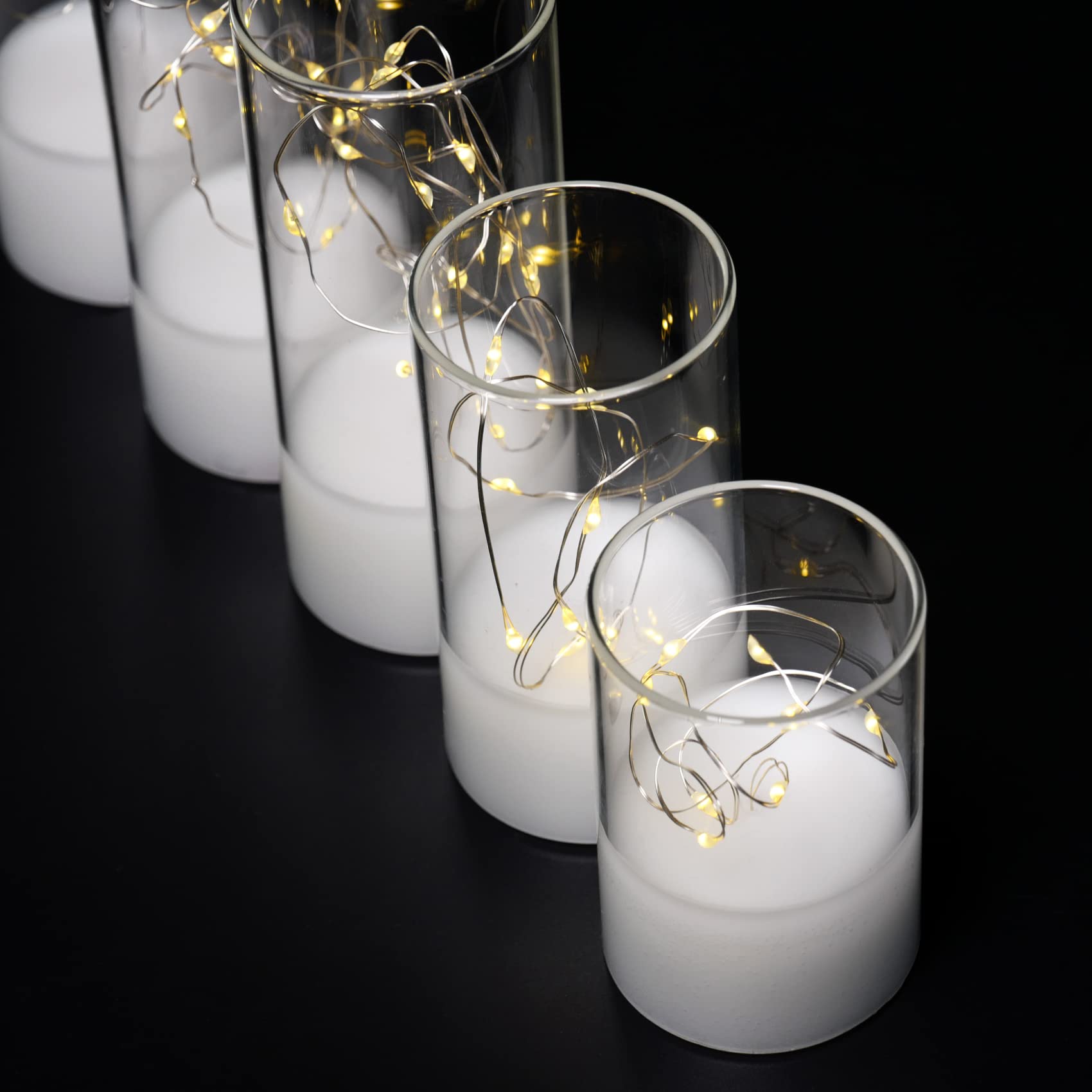 Eywamage Slim Clear Glass Flameless LED Candles with Remote - Battery Operated Flickering Electric Candles (2