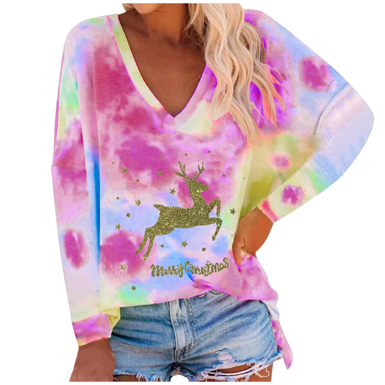 Women's Loose Fit Cotton V-Neck Short Sleeve T-Shirts - Summer Casual Tops for Everyday Wear, Outings & Relaxation