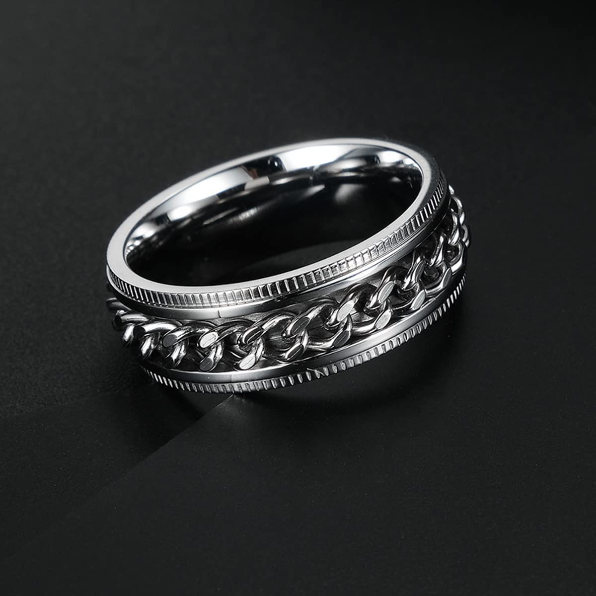 OreilleStar Anxiety Relief Spinner Ring for Men - Stainless Steel Fidget Ring with Black & Silver Finish - Stress Relief Thumb Ring for Anxiety, ADHD, Focus - Perfect for Office, Travel & Daily Relaxation