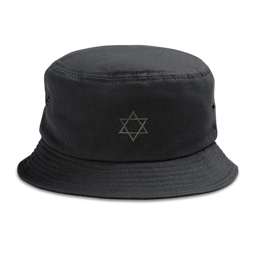 Custom Star of David Embroidered Bucket Hat for Men & Women - Jewish Religious Apparel, Gray Cotton Adjustable Sun Hat for Outdoor, Beach & Casual Wear