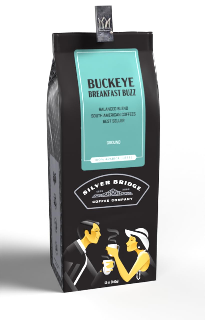 Silver Bridge Coffee Company Buckeye Breakfast Buzz - 12oz Medium Roast Specialty Coffee | Smooth Breakfast Blend for a Perfect Morning Boost | Great for Home Brewing, Office, and Gifting