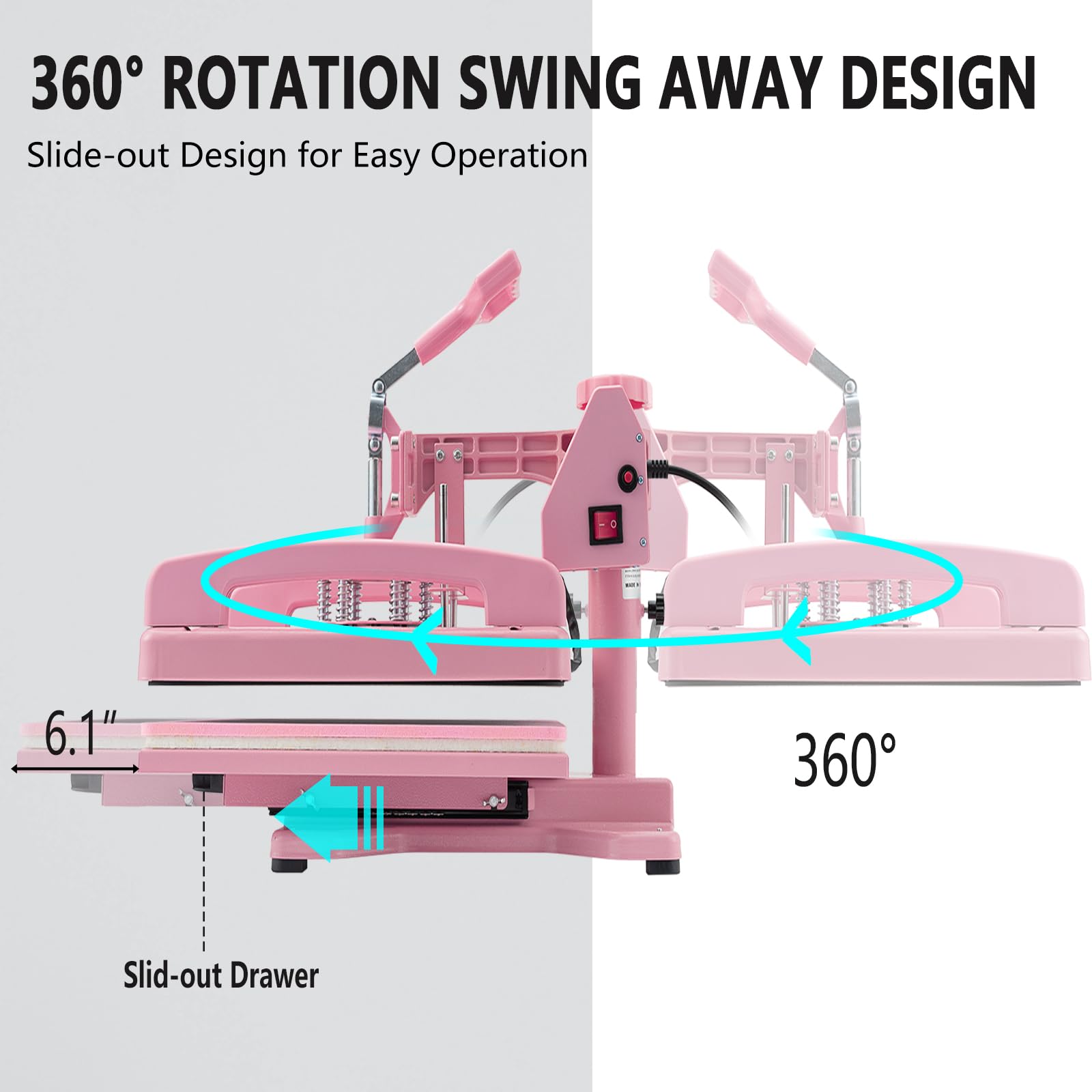 8 in 1 Heat Press Machine 15x15 Inch - Digital T-Shirt, Hat, Mug & Plate Heat Transfer Press with 360° Swing Away & 30OZ Tumbler Press (Pink) - Perfect for DIY Custom Apparel, Sublimation Projects & Small Business Printing