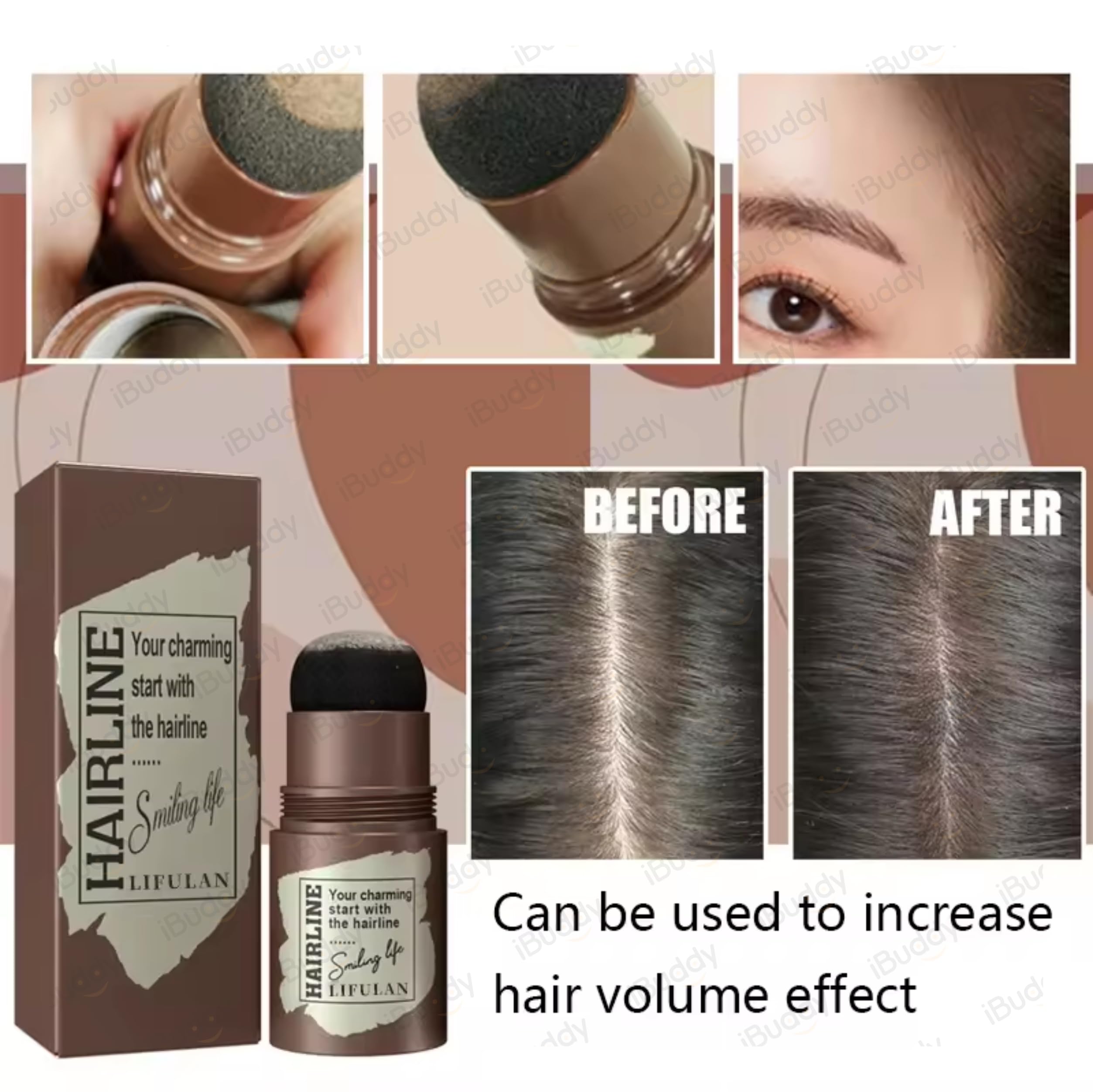 iBuddy Natural Hairline Powder - Black Root Touch-Up Stick with Sponge Pen for Gray Hair Coverage | Quick & Easy Hair Shading for Men & Women | Perfect for Daily Use, Travel & On-the-Go Touch Ups (1 Count)