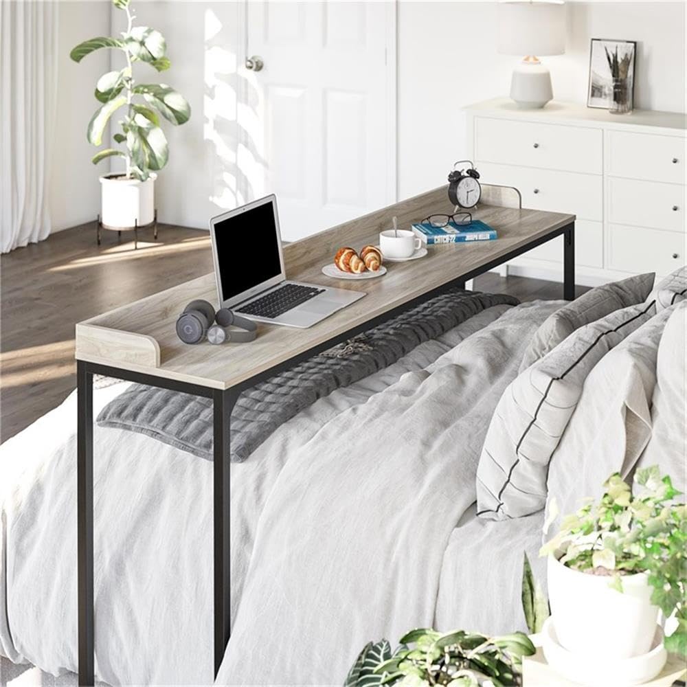 Ameriwood Home Park Hill Adjustable Height Over-The-Bed Desk with Wheels, Light Walnut - Perfect for Small Spaces, Hospital Rooms & Dormitories