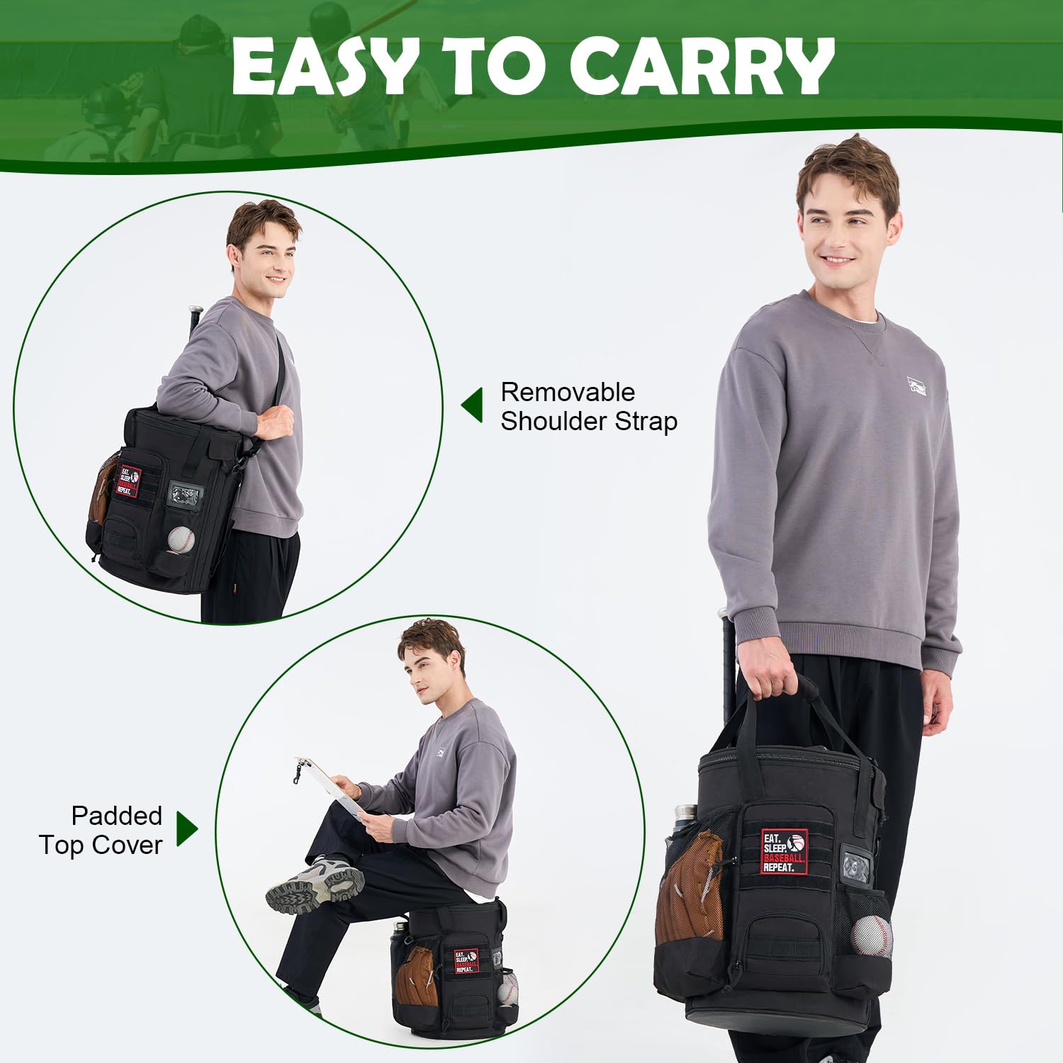 **Baseball Bucket Bag - Durable Softball Coaching Accessories Organizer with Anti-Slip Bottom & Multiple Pockets for Bats, Gloves, Scoreboards - Perfect for Coaches, Players & Training Sessions**