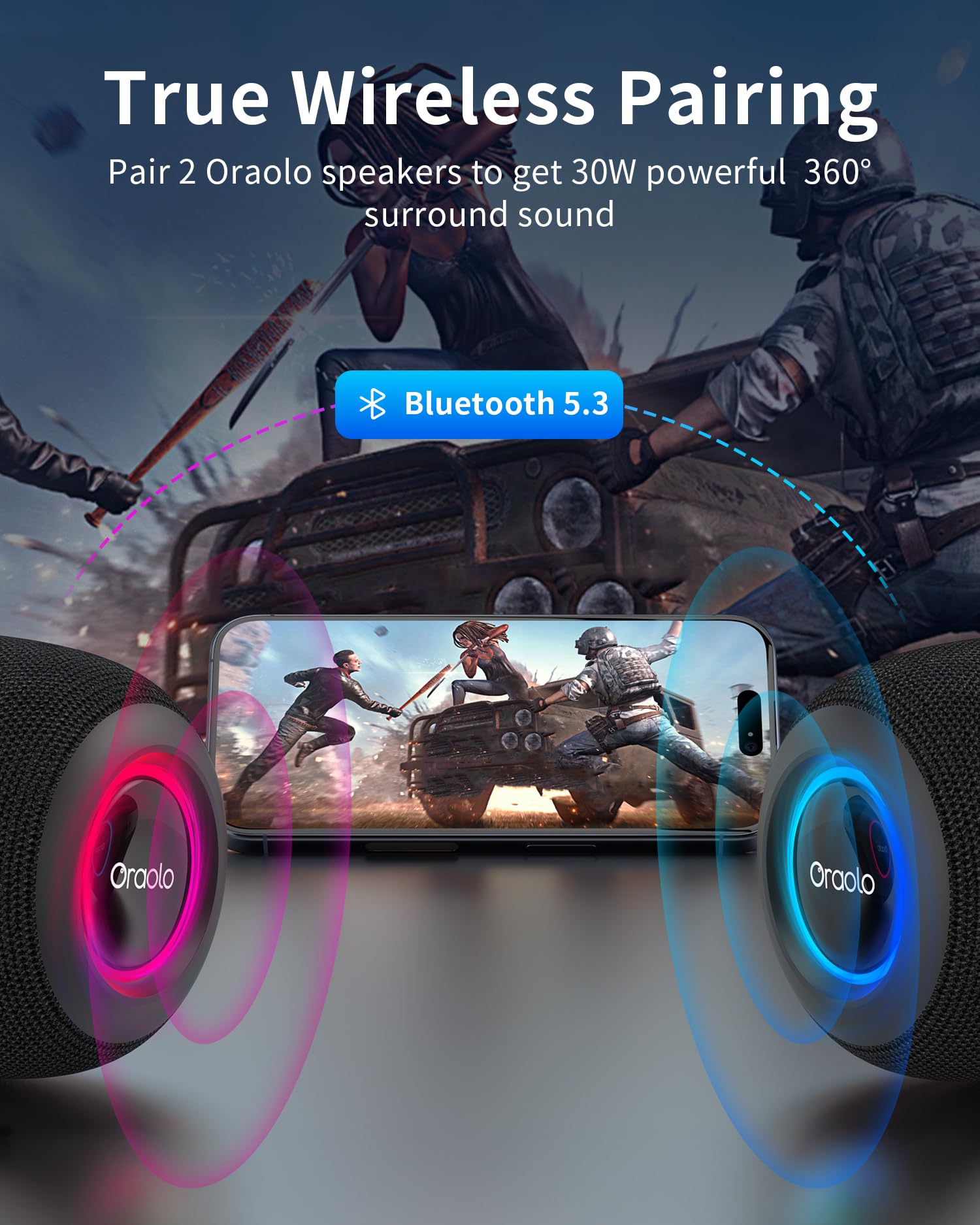 Premium Bluetooth Speaker IPX7 Waterproof - 15W Powerful Sound, 30H Playtime, LED Lights, BT5.3, TWS Pairing - Wireless Portable Speaker for Outdoor, Camping, Beach, Pool Party & Home Use