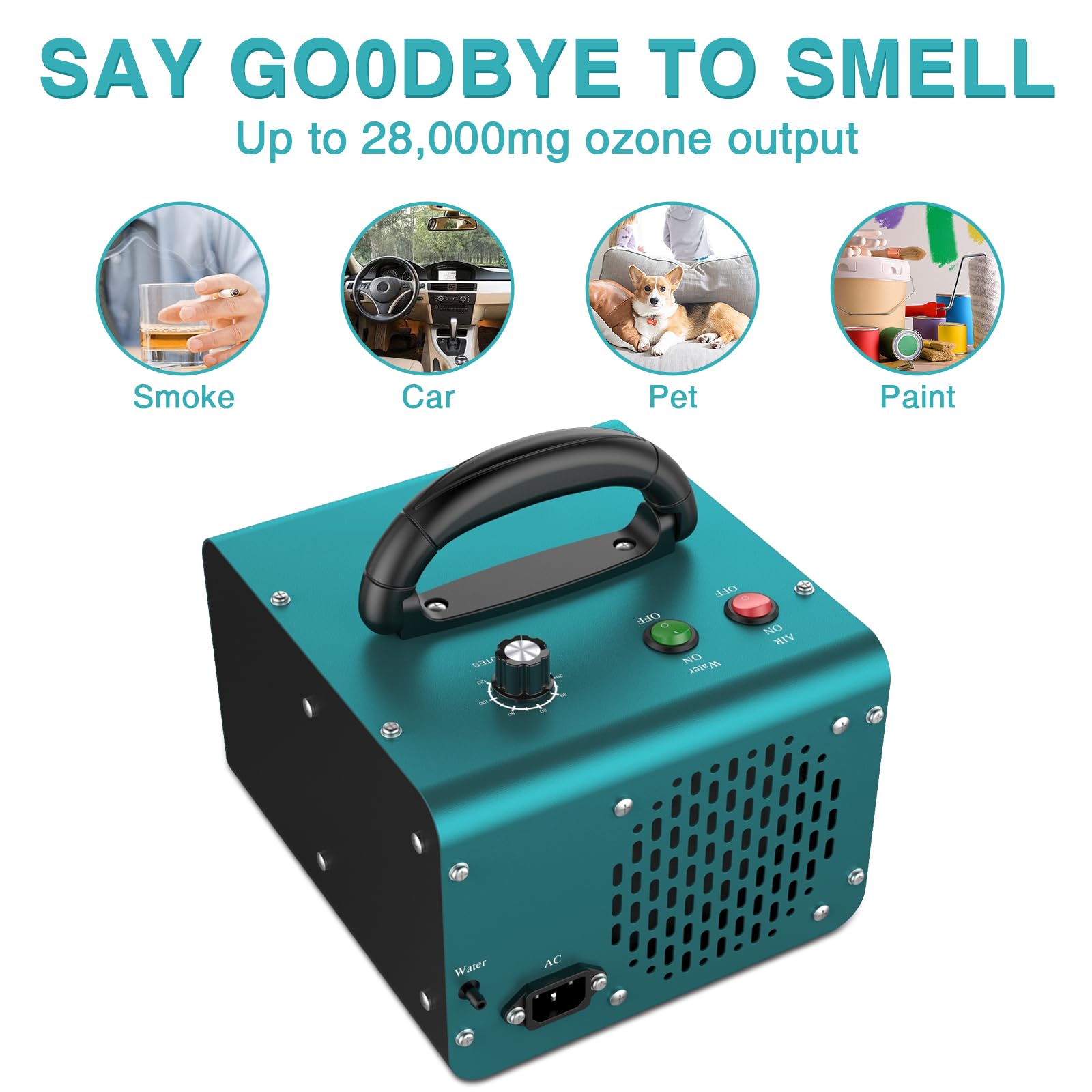 AOBOCO 28,000mg/h High Capacity Ozone Generator with Air & Water Purification - Industrial & Home Use for Car Detailing, House Cleaning, Pet Odor Removal, and Water Treatment (Ideal for Hotels, Gyms, and Office Spaces)