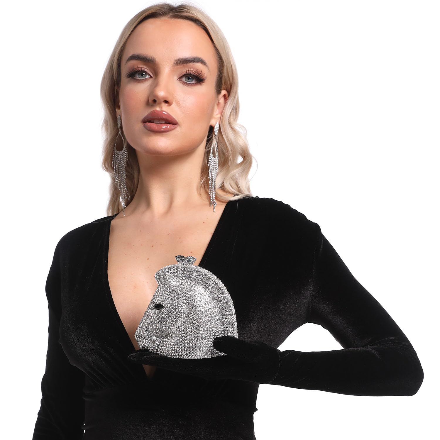 FGG Crystal Horse Head Clutch Bag for Women - Elegant Rhinestone Evening Handbag, Animal Print Party Purse, Mini Clutch for Weddings, Prom & Special Events