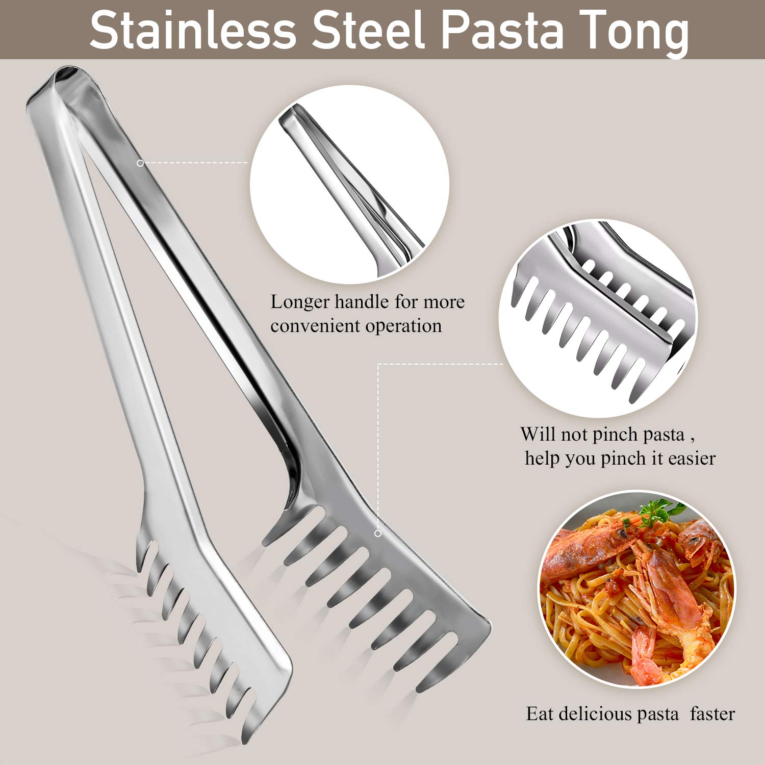 Patelai 2-Piece Stainless Steel Pasta Spoon Set - 9.4'' Slotted Spoon & 13.6'' Pasta Fork with Ergonomic Vacuum Handle - Premium Kitchen Utensils for Spaghetti, Lasagna & Pasta Dishes - Perfect for Cooking, Serving & Entertaining (Silver)