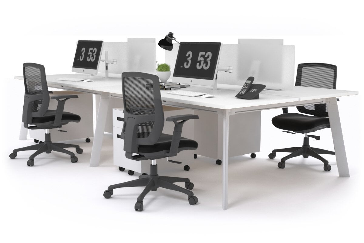 4-Person Workstation with White Frame - 1400L x 800W Office Desk with Cable Management Scallop | Perfect for Team Collaboration, Open Office Spaces & Shared Work Environments