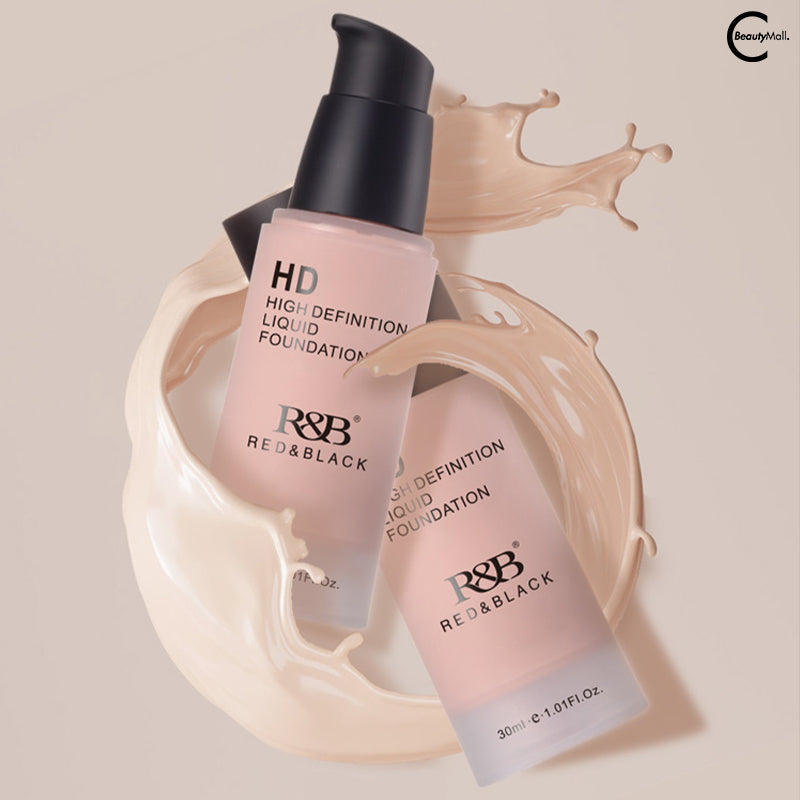 Red & Black Mineral HD Liquid Foundation - Full Coverage, Oil-Free, Long Lasting Makeup for Flawless Skin | Perfect for Daily Wear, Special Occasions & Photography