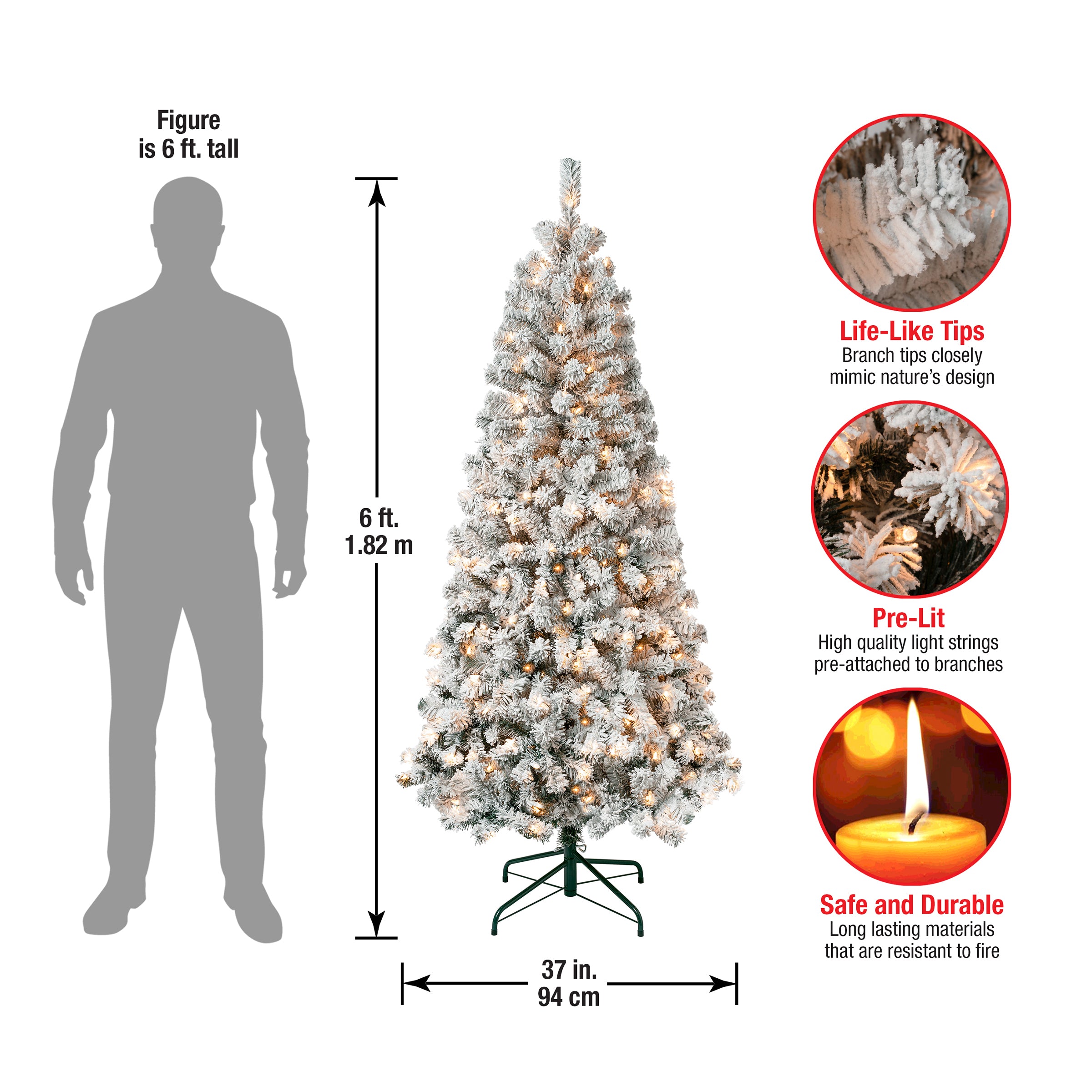 6 ft. Pre-Lit Acacia Slim Artificial Christmas Tree with 300 Clear LED Lights - Perfect for Small Spaces, Apartments & Holiday Home Decor
