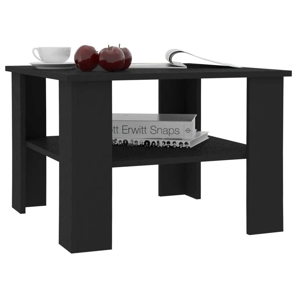 Fannor 23.6 Inch Square Coffee Table - Modern Black Chipboard End Table for Living Room, Lounge & Conversation Areas - Compact 16.5