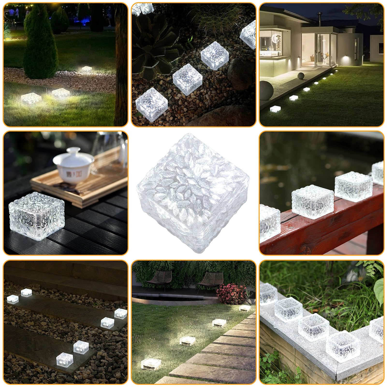 6 Pack Solar Brick Lights Outdoor Waterproof - Solar Powered Garden Path Lights for Patio, Yard, Walkway, Pathway - Weatherproof Landscape Lighting for Home Decor (XBZ-333) | Perfect for Evening Garden Ambiance & Safe Nighttime Walkways