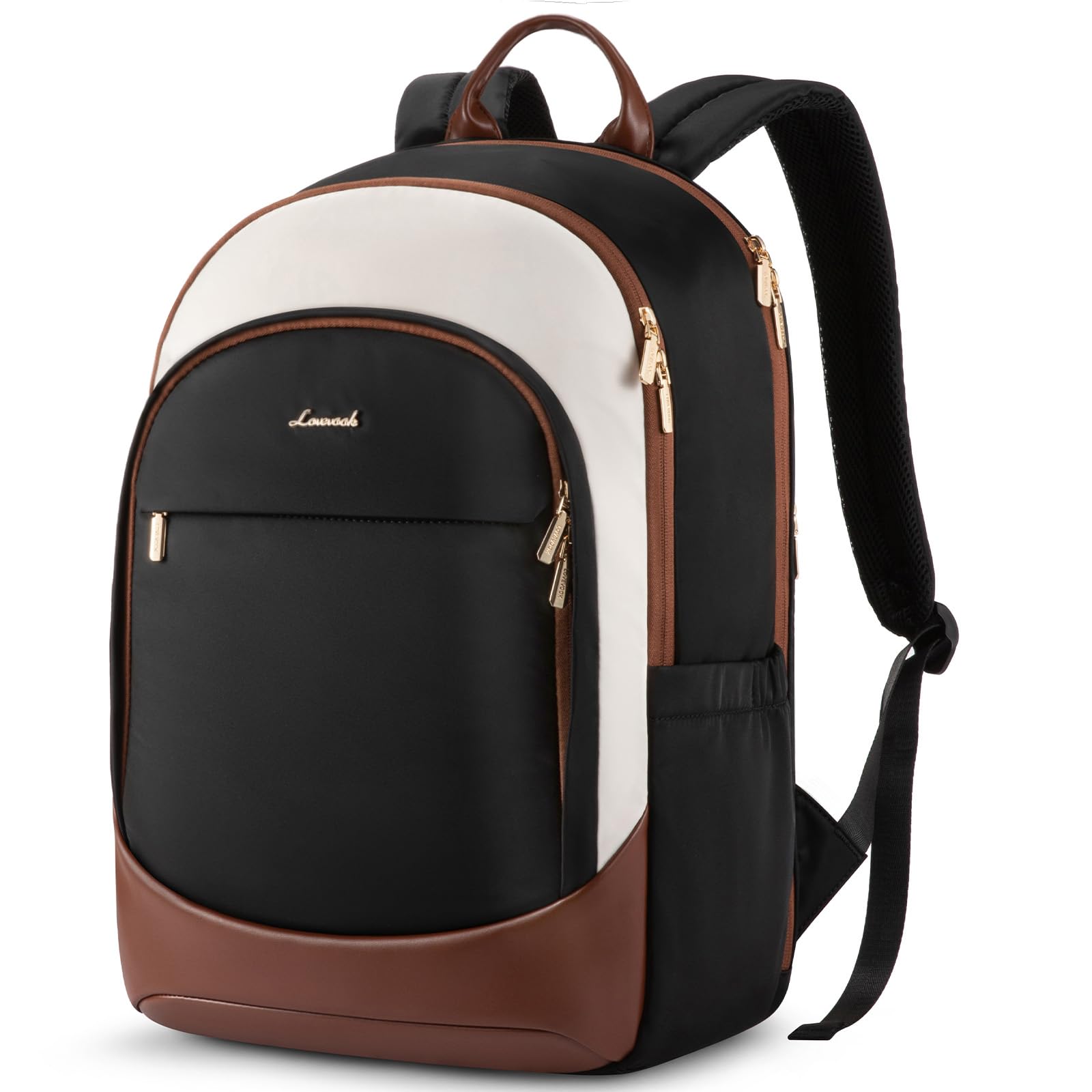 LOVEVOOK 17.3 Inch Laptop Backpack for Women - Large Capacity Work Backpack, Business Computer Bag, Travel Backpack for Nurse & Teacher (Black/White/Brown) - Perfect for Office, School, Commuting & Travel