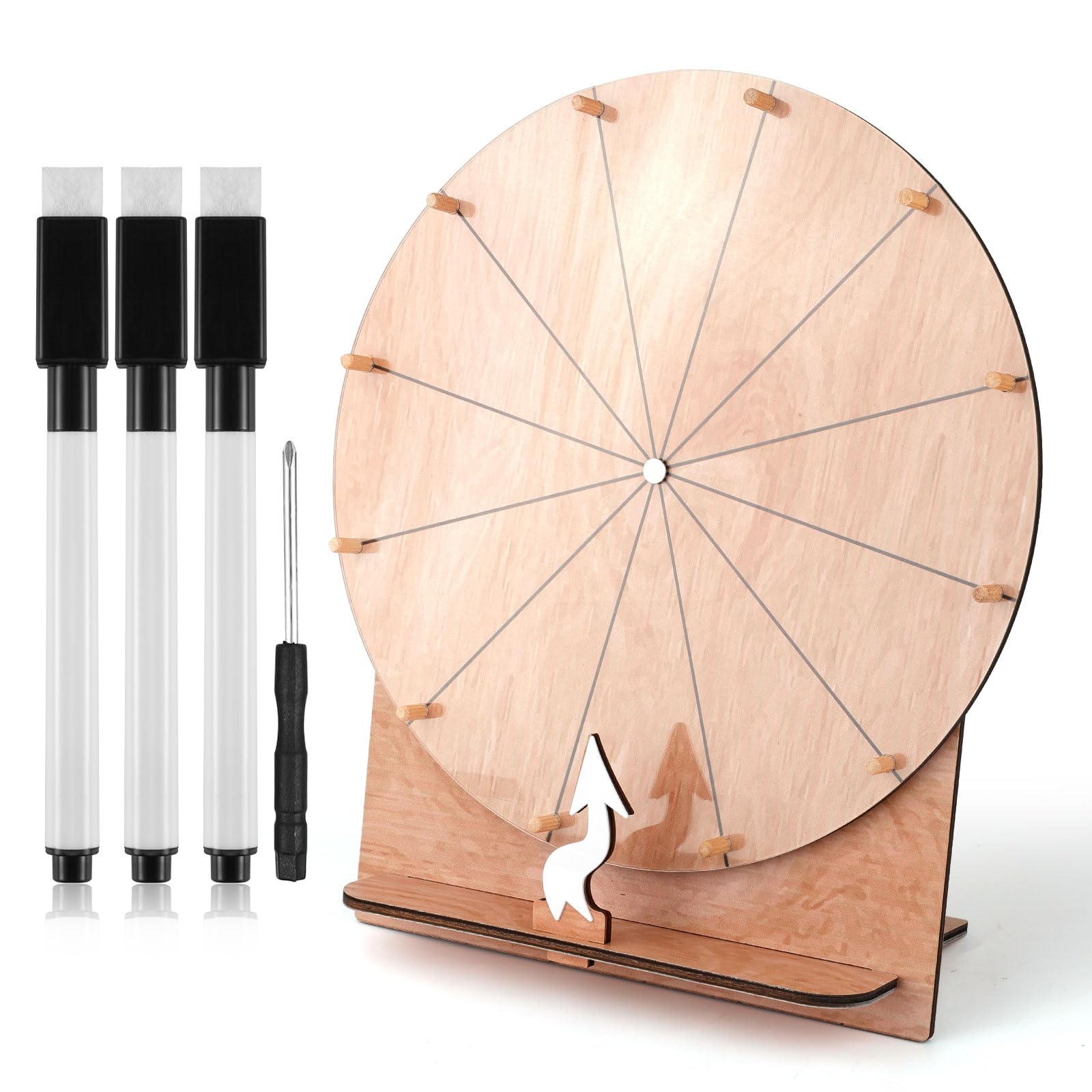 11.4 Inch Wooden Spinning Wheel Game - Erasable Prize Roulette with Stand for Weddings, Parties, Baby Showers & Family Game Nights | Perfect for Raffles, Prizes & Fun Interactive Events