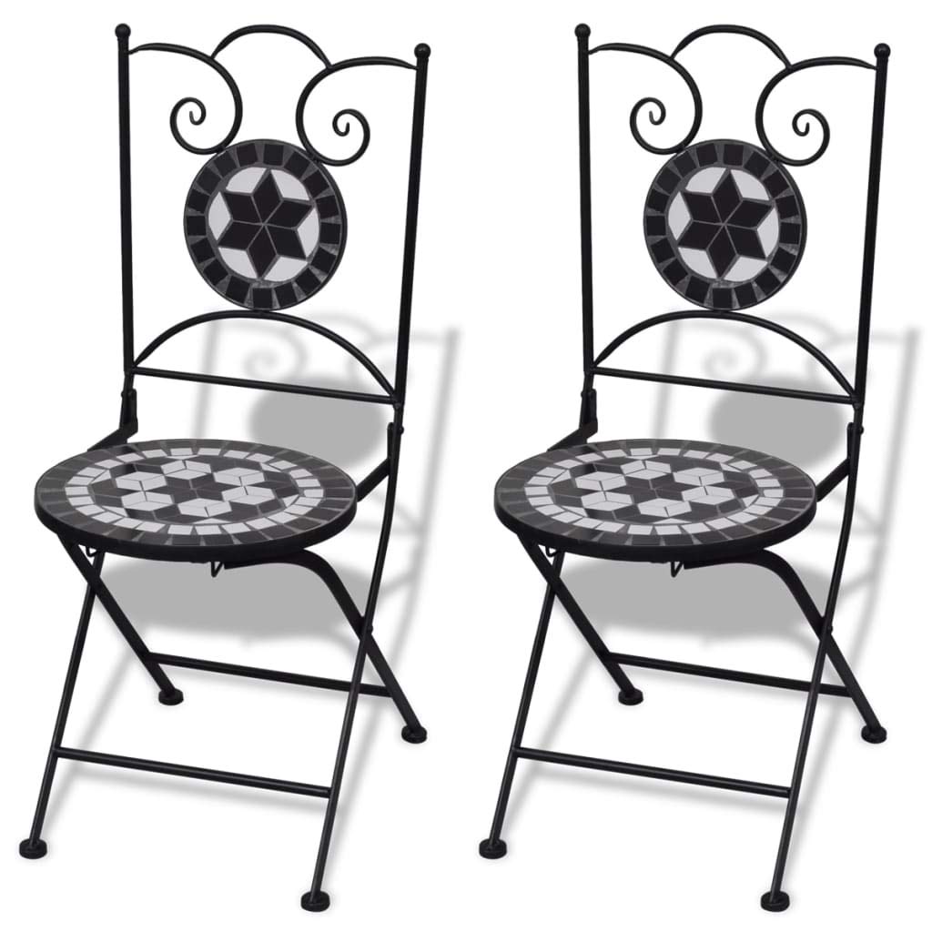 3 Piece Black and White Ceramic Tile Bistro Set - Cast Aluminum Outdoor Dining Chairs & Table for Patio, Garden, Yard - Antique Copper Finish | Perfect for Small Spaces, Balcony Decor & Coffee Time