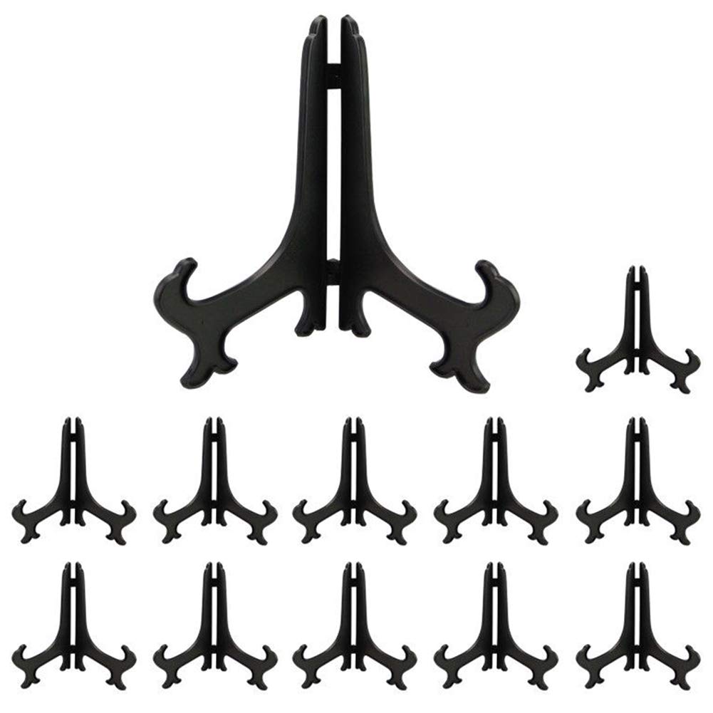 CEEYEERA 12-Pack 7-Inch Black Plastic Display Stand Easel - Perfect for Photo Frames, Artwork, and Signage in Homes, Offices & Retail Stores