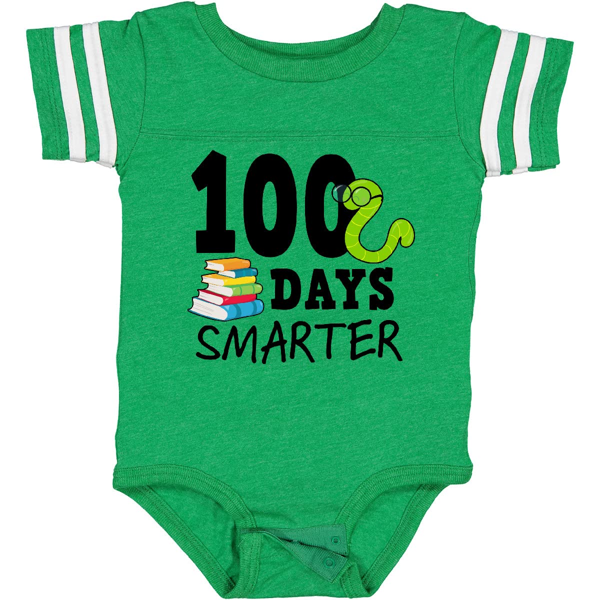 Inktastic 100 Days Smarter with Books and Worm Baby Bodysuit - Cute Infant Onesie for School Milestones, Reading Motivation & First Day Celebrations - Perfect for Daycare, Kindergarten & Baby Photo Shoots
