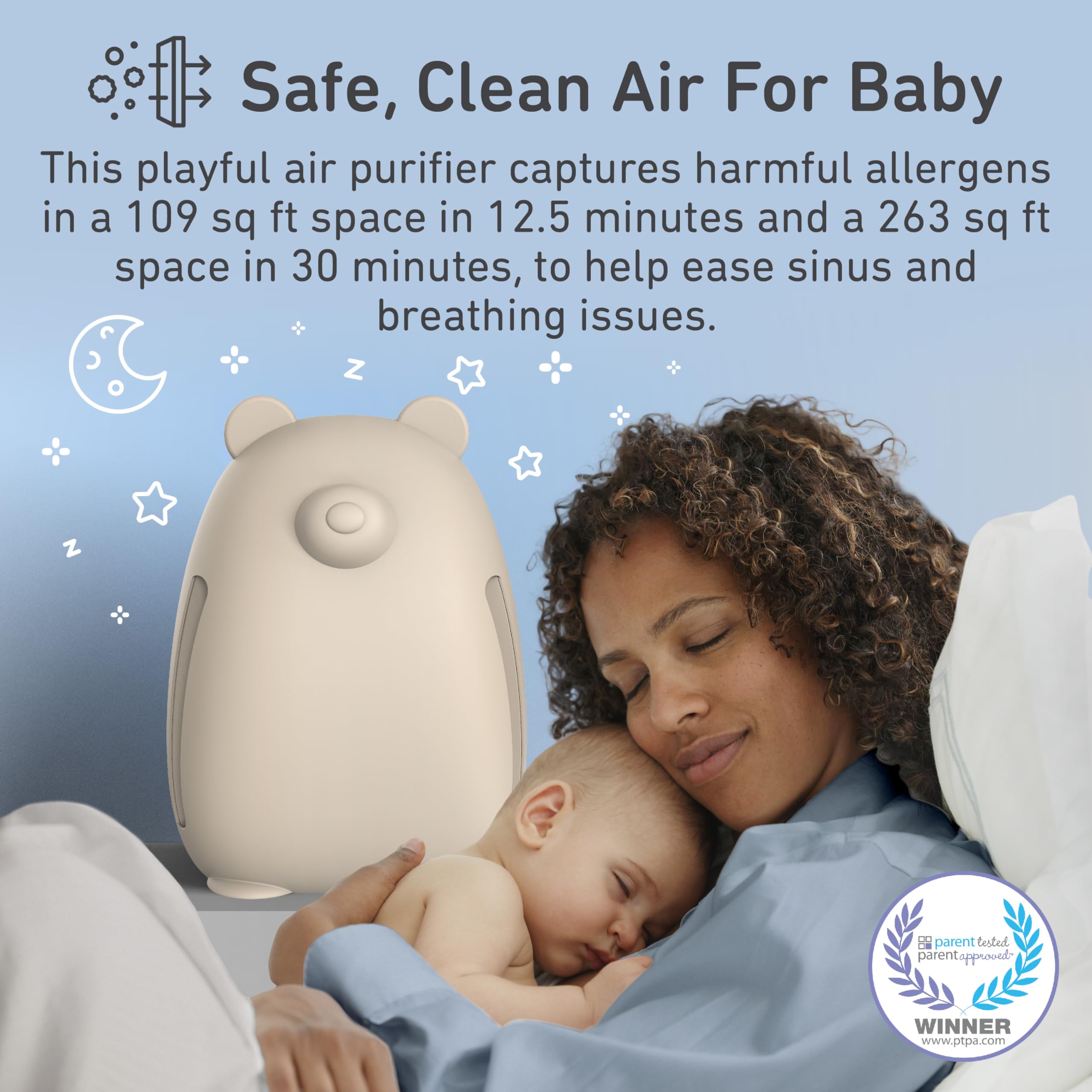Pure Enrichment PureBaby Kids Bear HEPA Air Purifier with UV-C Light & Night Light - 4-Stage Filtration for Medium-Large Rooms - Energy Star Certified - Ideal for Baby Nurseries, Kids' Bedrooms & Allergy Relief (Sweet Oat)