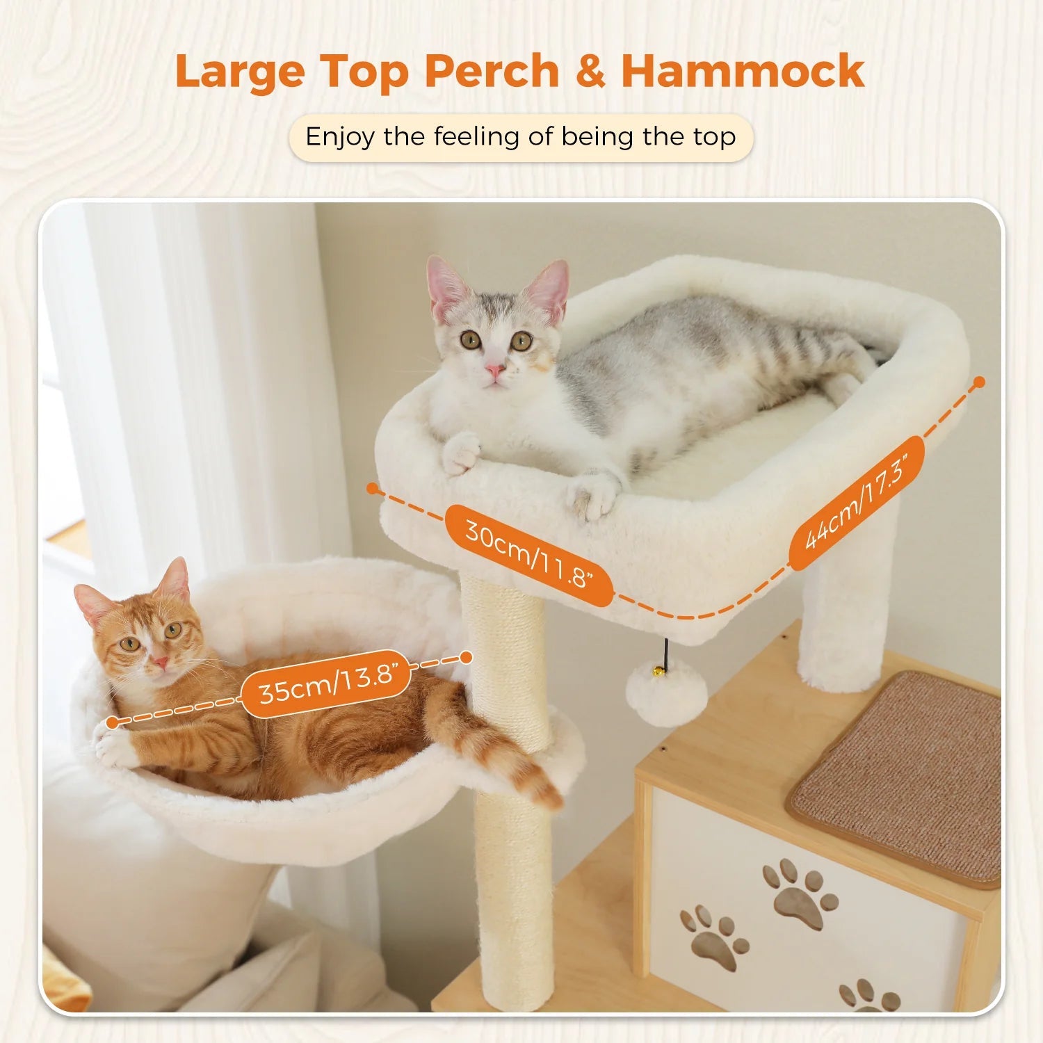 190cm Tall Wooden Cat Tree Tower with Feeding Bowls - Multi-Level Cat Condo & Scratching Post for Large Cats, Beige | Perfect for Indoor Play, Climbing & Relaxation in Living Room or Bedroom