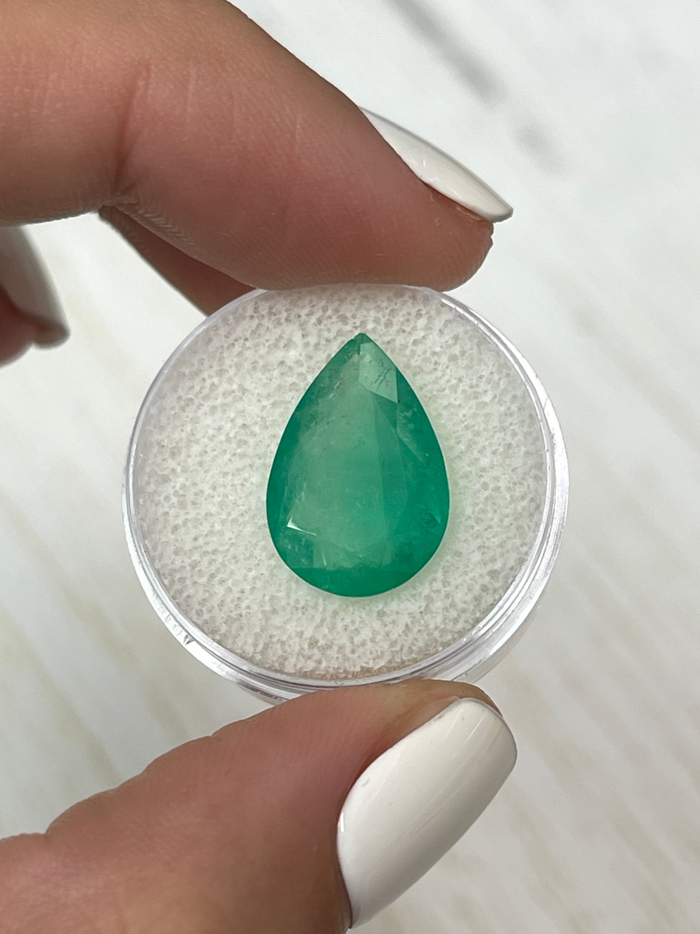 7.36 Carat 17x12mm Bi-Color Green Natural Loose Colombian Emerald Pear Cut Gemstone for Jewelry Making & Engagement Rings