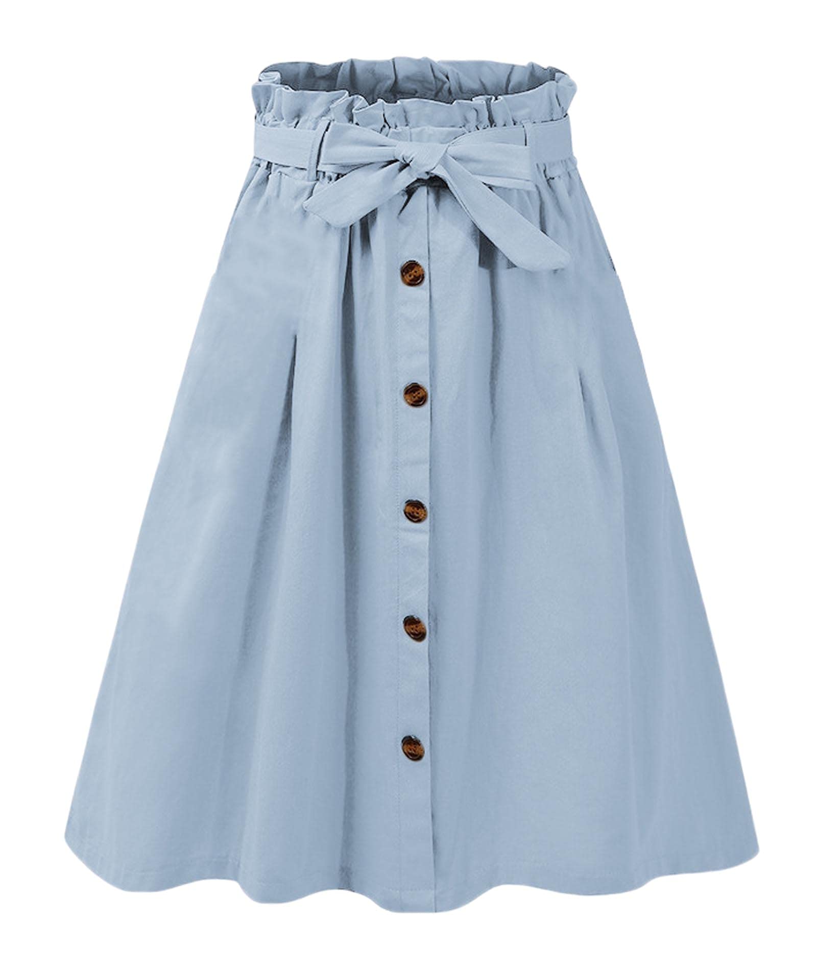 SOMTHRON Women's Casual Belted Button Down Midi Skirt - High Waist A-Line Knee Length Pleated Skirt for Work, Office & Spring Outfits | Comfortable & Stylish Daily Wear