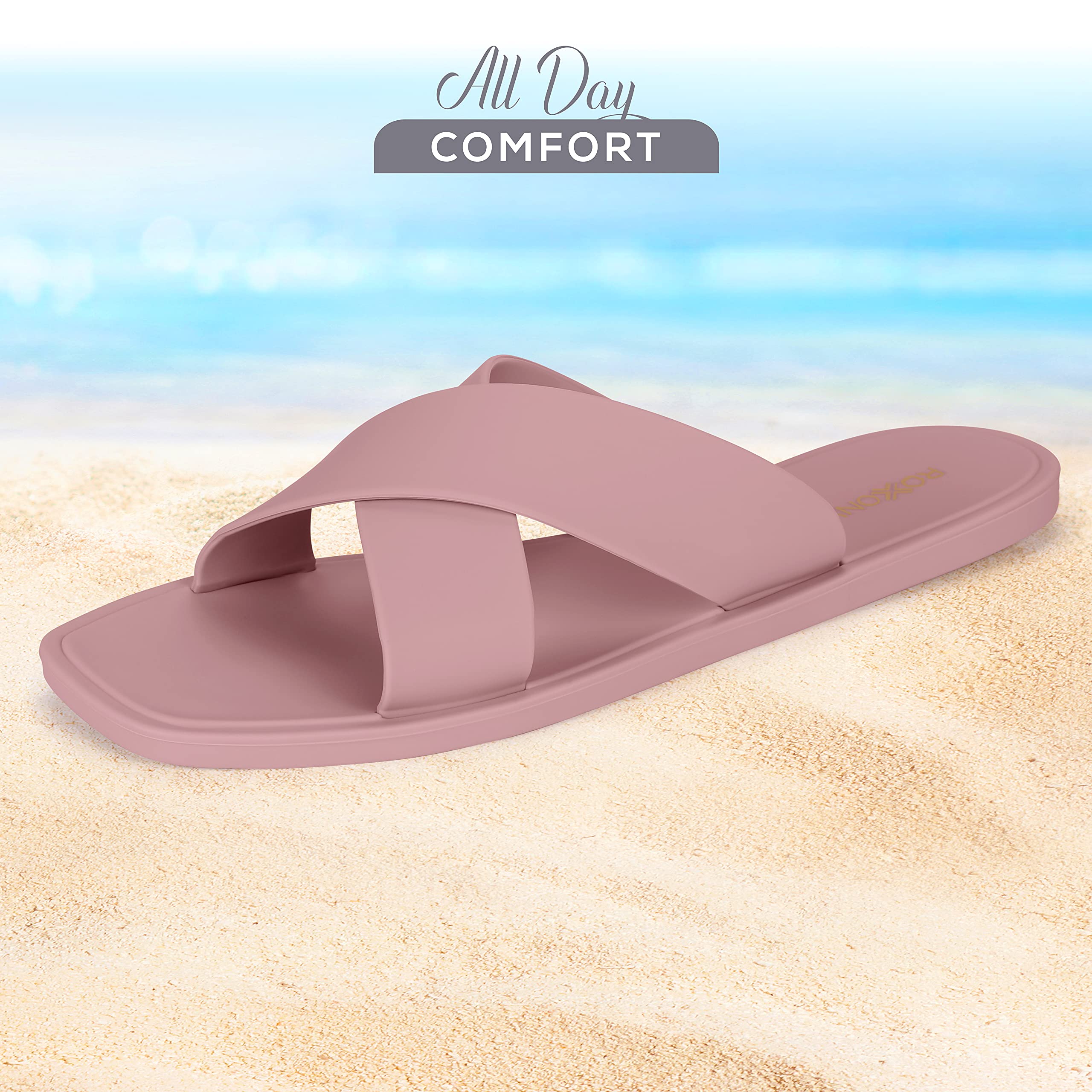 Roxoni Women's Quick-Drying Slippers - Non-Slip Shower Sandals for Bathroom, Pool & Spa - Comfortable Criss Cross Design for Indoor/Outdoor Use