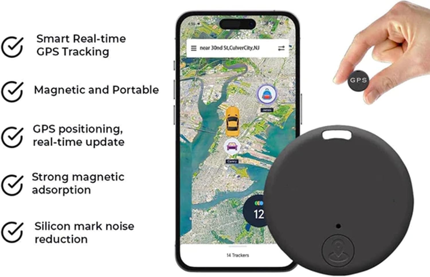 Oveallgo Extra Mini Magnetic GPS Tracker - 2024 New Portable GPS Locator for Kids, Cars, Luggage, Elderly & Pets (Black/Pink) | Real-Time Tracking for Vehicles, Personal Belongings & Pet Safety