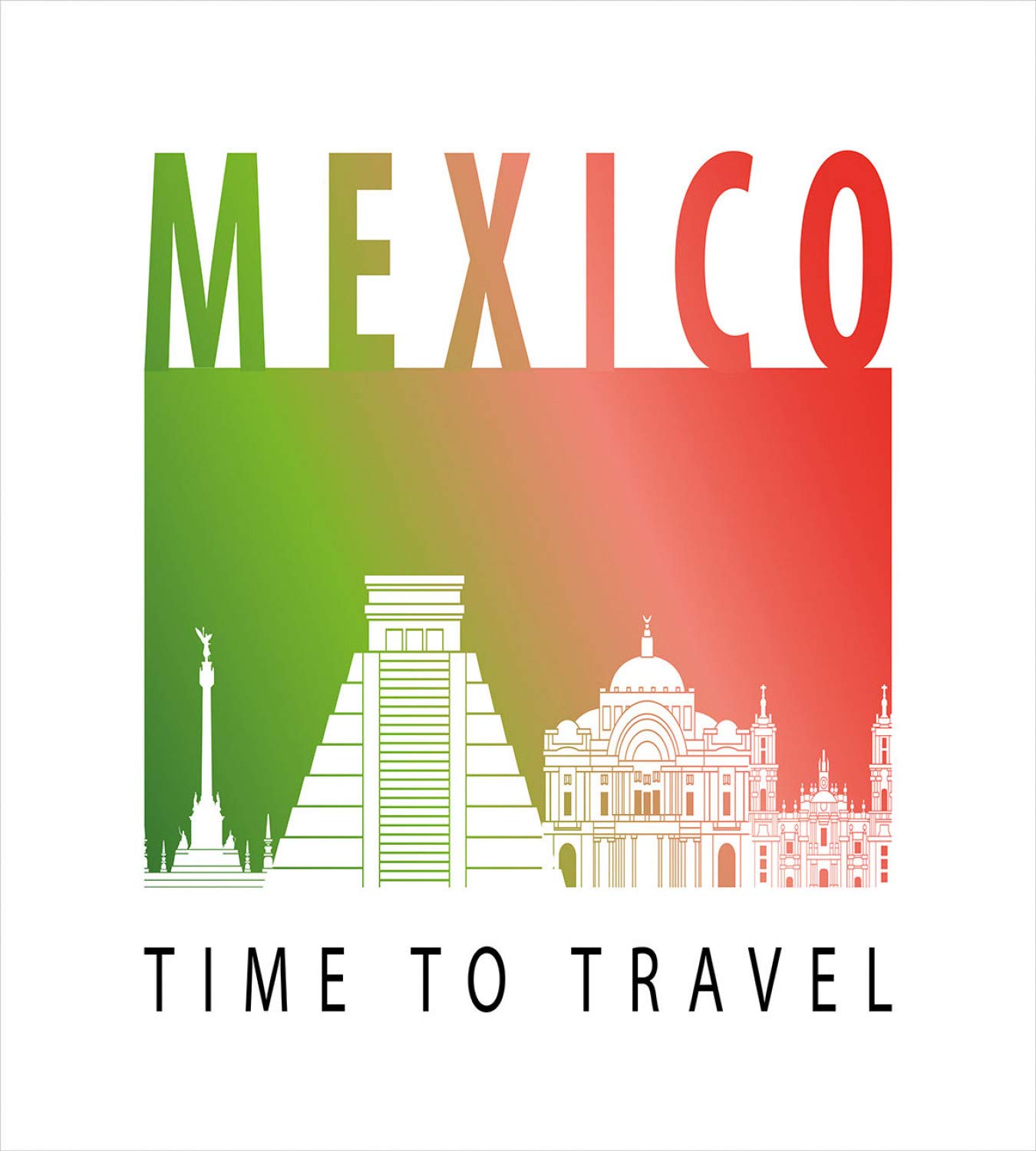 Ambesonne Travel Duvet Cover Set - Mexico Themed Calligraphy & Landmark Design, 3-Piece Queen Size Bedding with 2 Pillow Shams in Vermilion, Fern Green & White | Perfect for Wanderlust Decor, Vacation Homes & Travel-Inspired Bedrooms