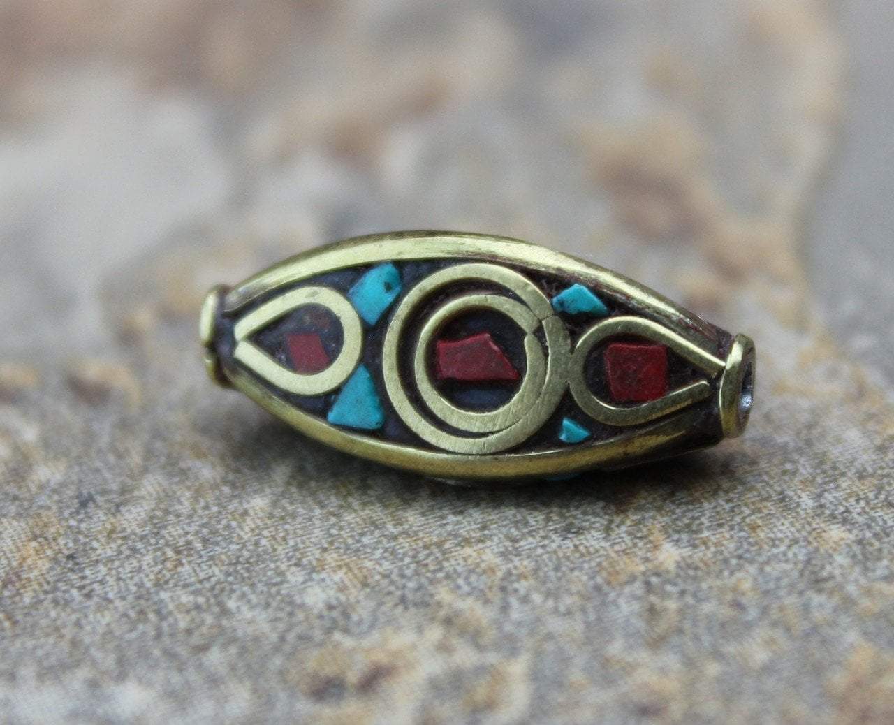 3 Sided Brass Coral & Turquoise Tibetan Beads - Handmade Spiritual Jewelry for Meditation, Yoga & Boho Fashion Accessories