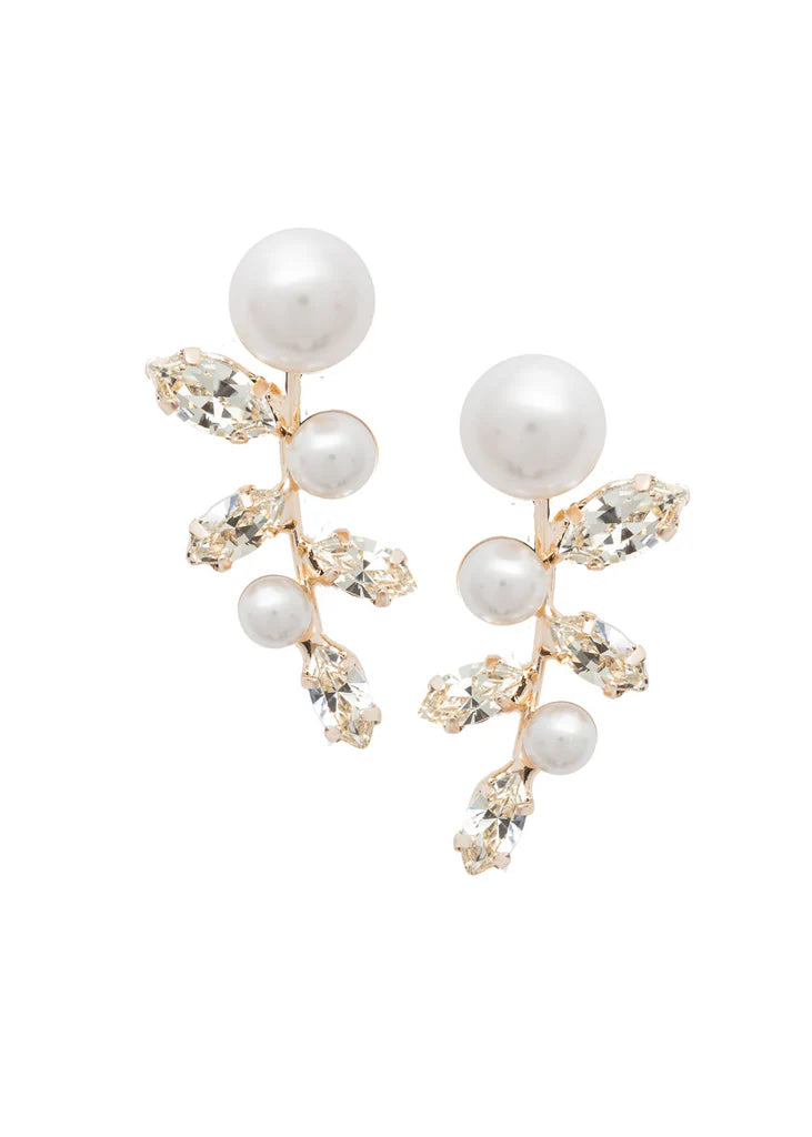 Elizabeth Bower Pearllum Crystal & Pearl Stud Earrings - Rhodium Plated Silver Jewelry for Women - Elegant Gift for Brides, Parties & Special Occasions